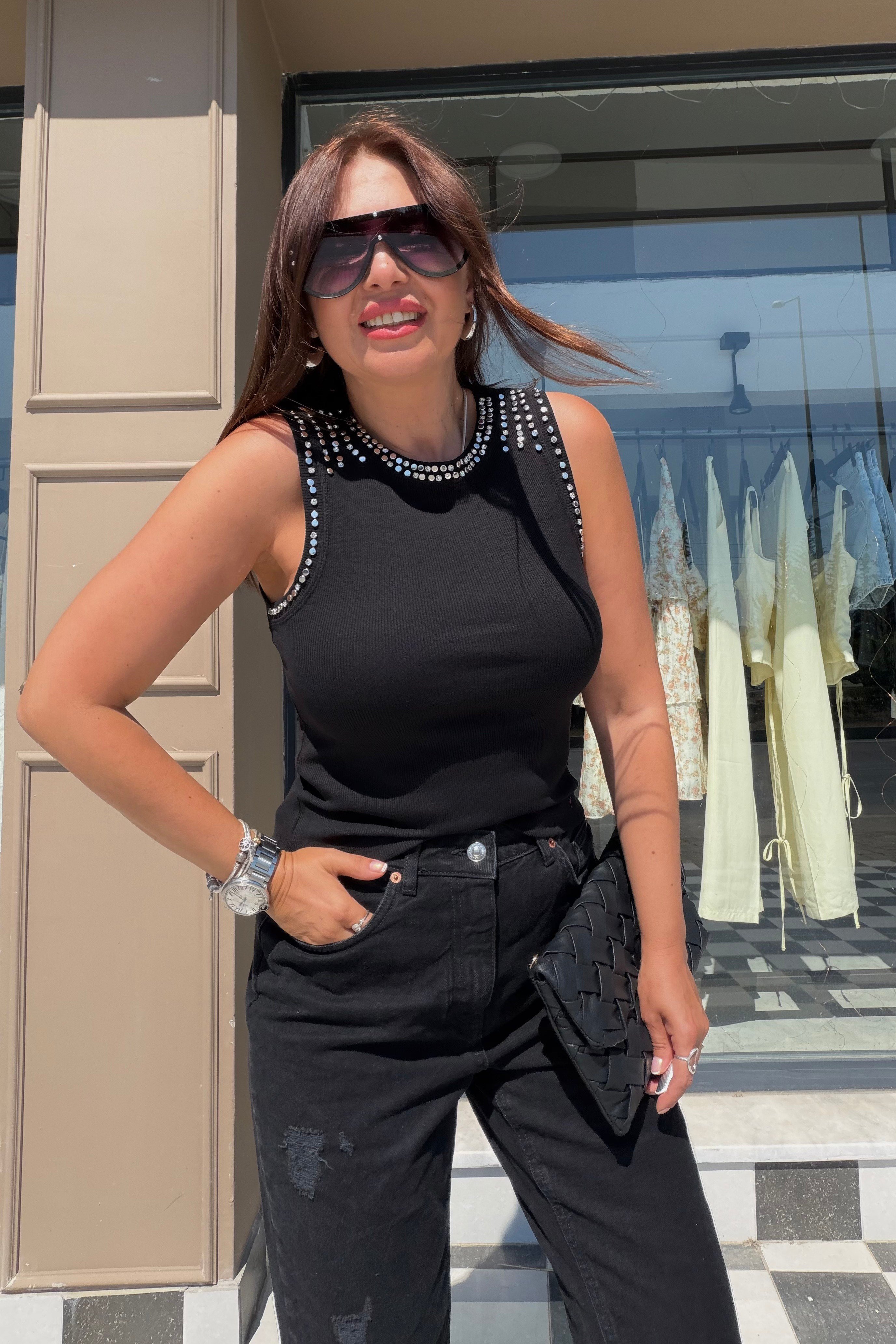 Taşlı Kaşkorse Atlet SİYAH