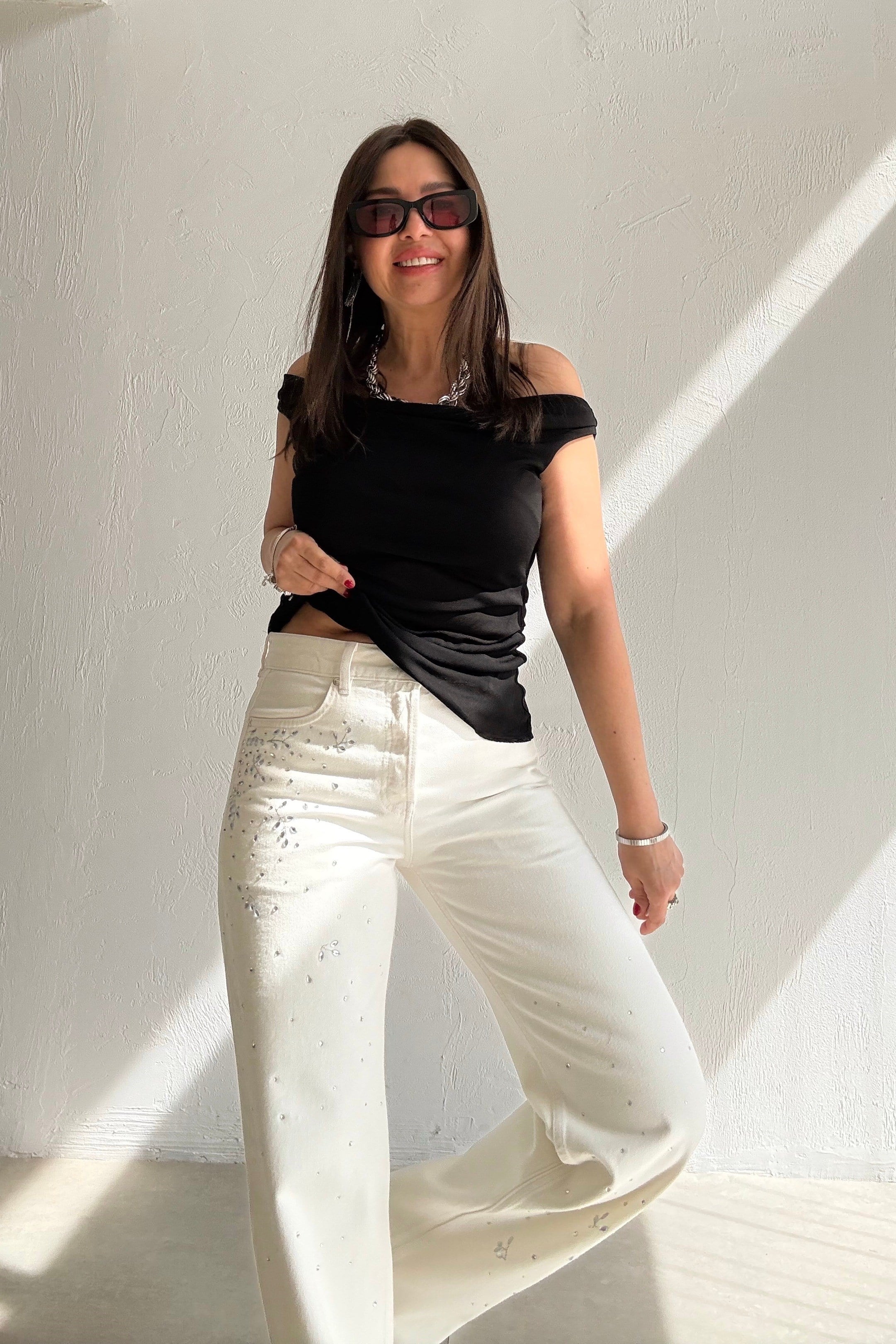 Taşlı Straight Jean EKRU