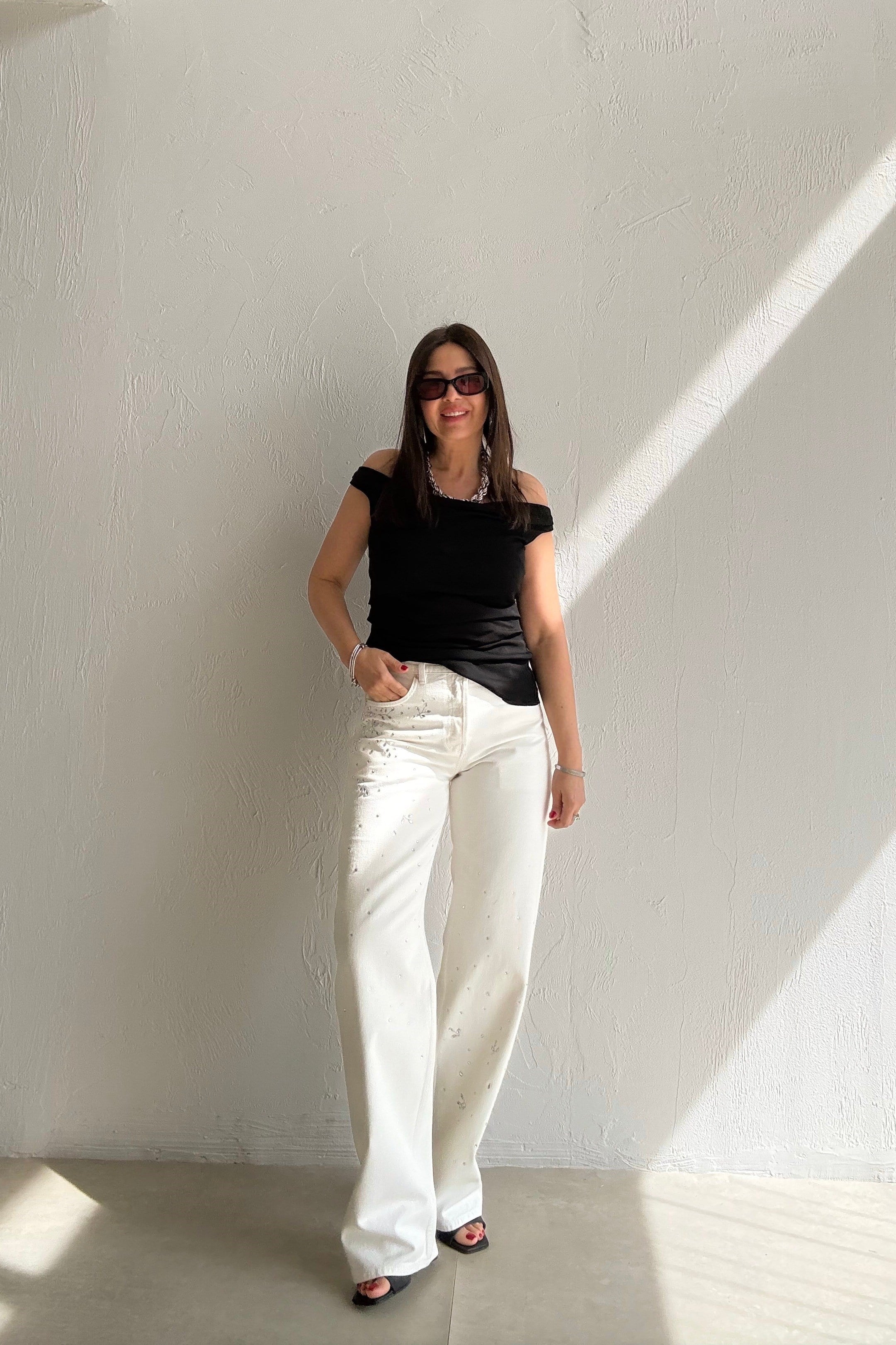 Taşlı Straight Jean EKRU