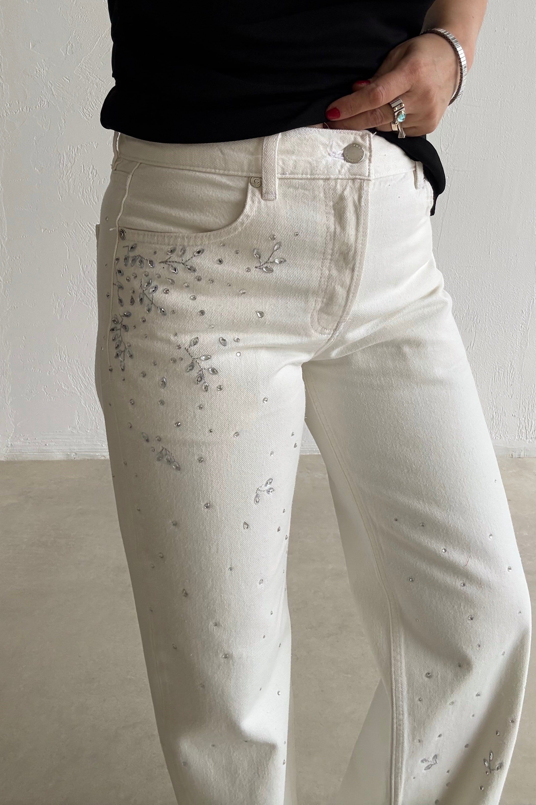 Taşlı Straight Jean EKRU