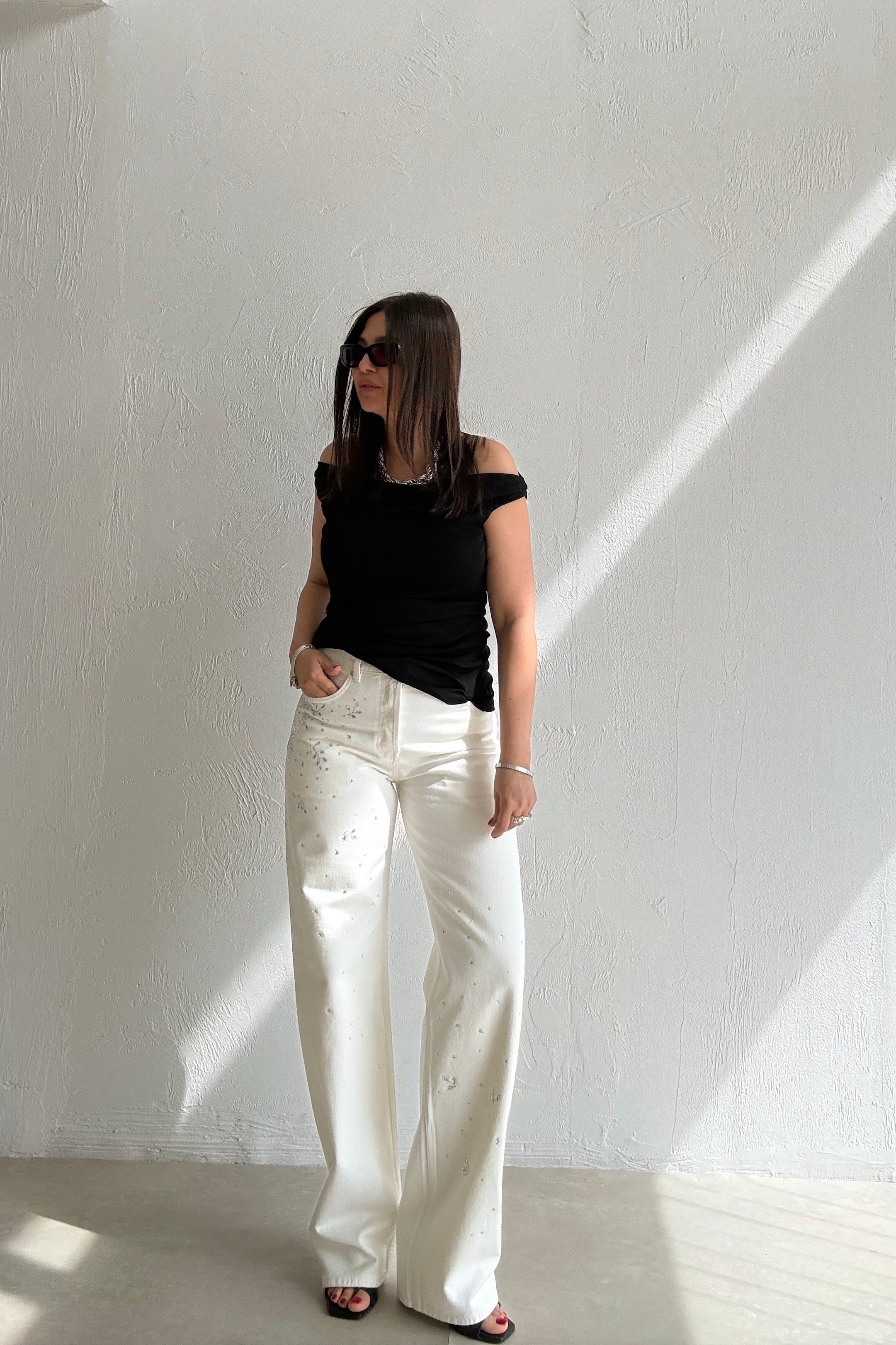 Taşlı Straight Jean EKRU