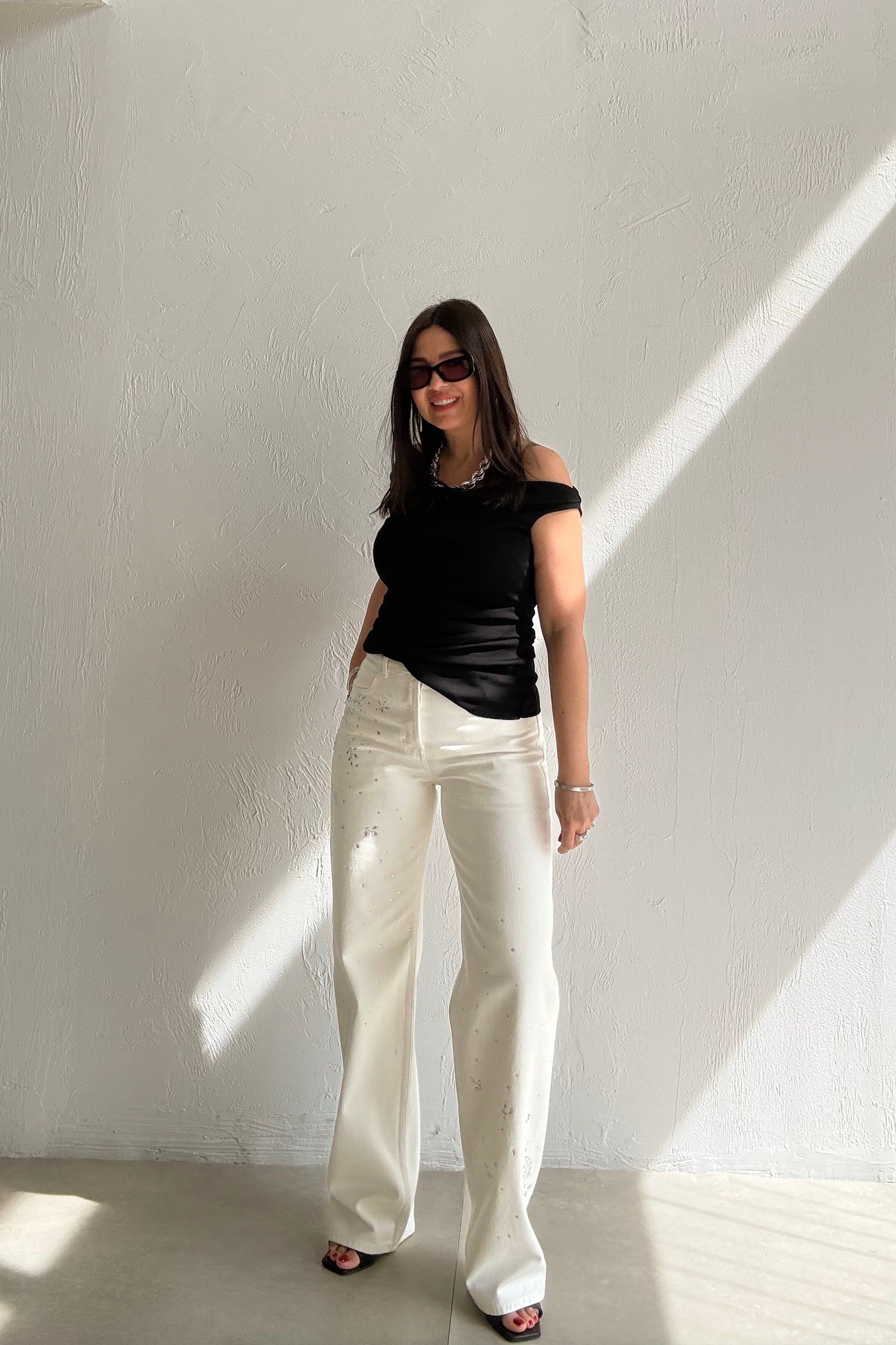 Taşlı Straight Jean EKRU