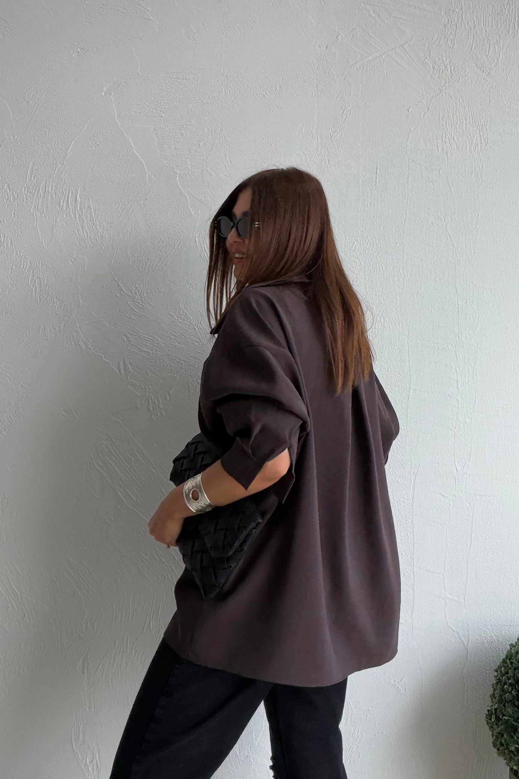 Tek Cebli Oversize Gömlek KAHVERENGİ