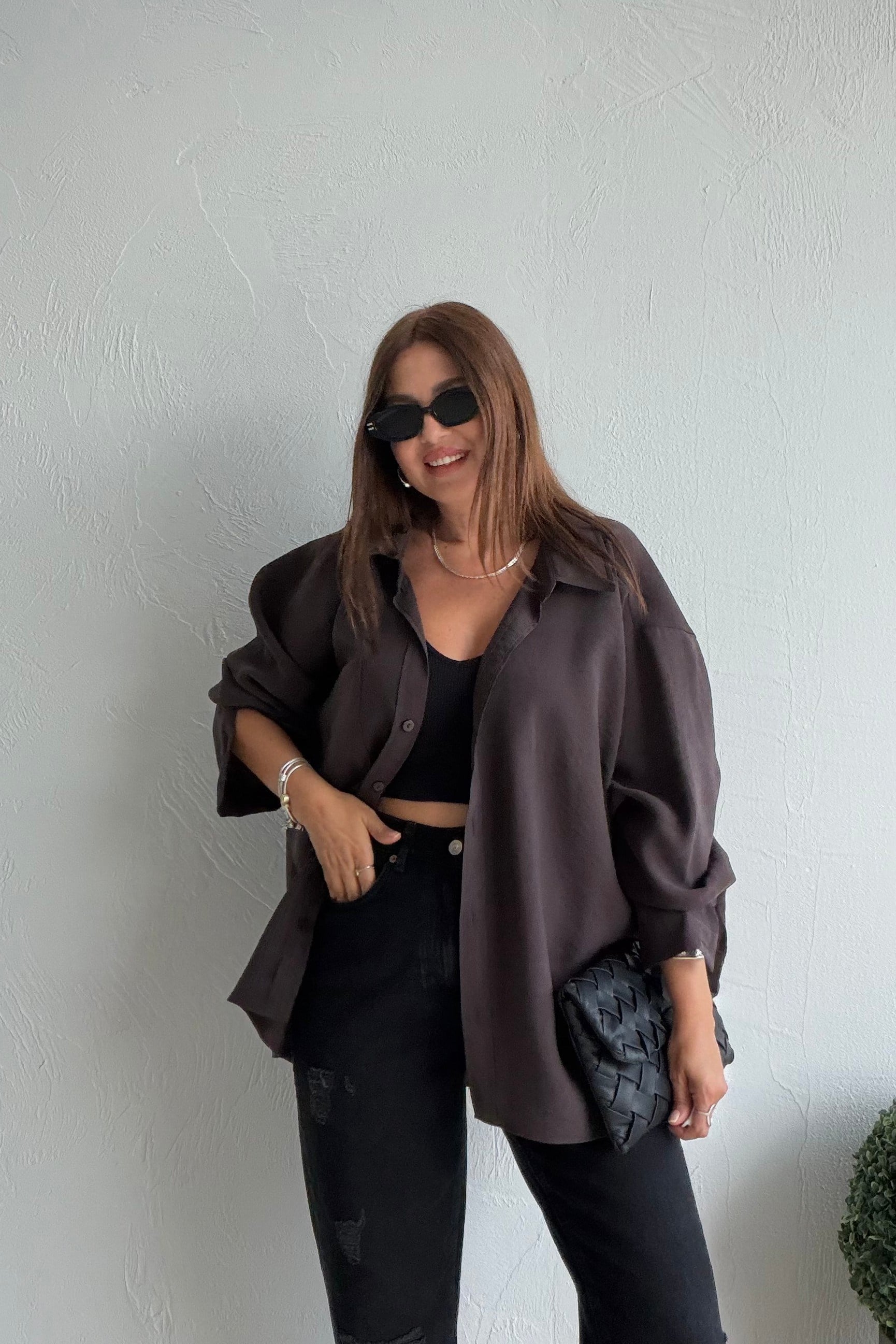 Tek Cebli Oversize Gömlek KAHVERENGİ