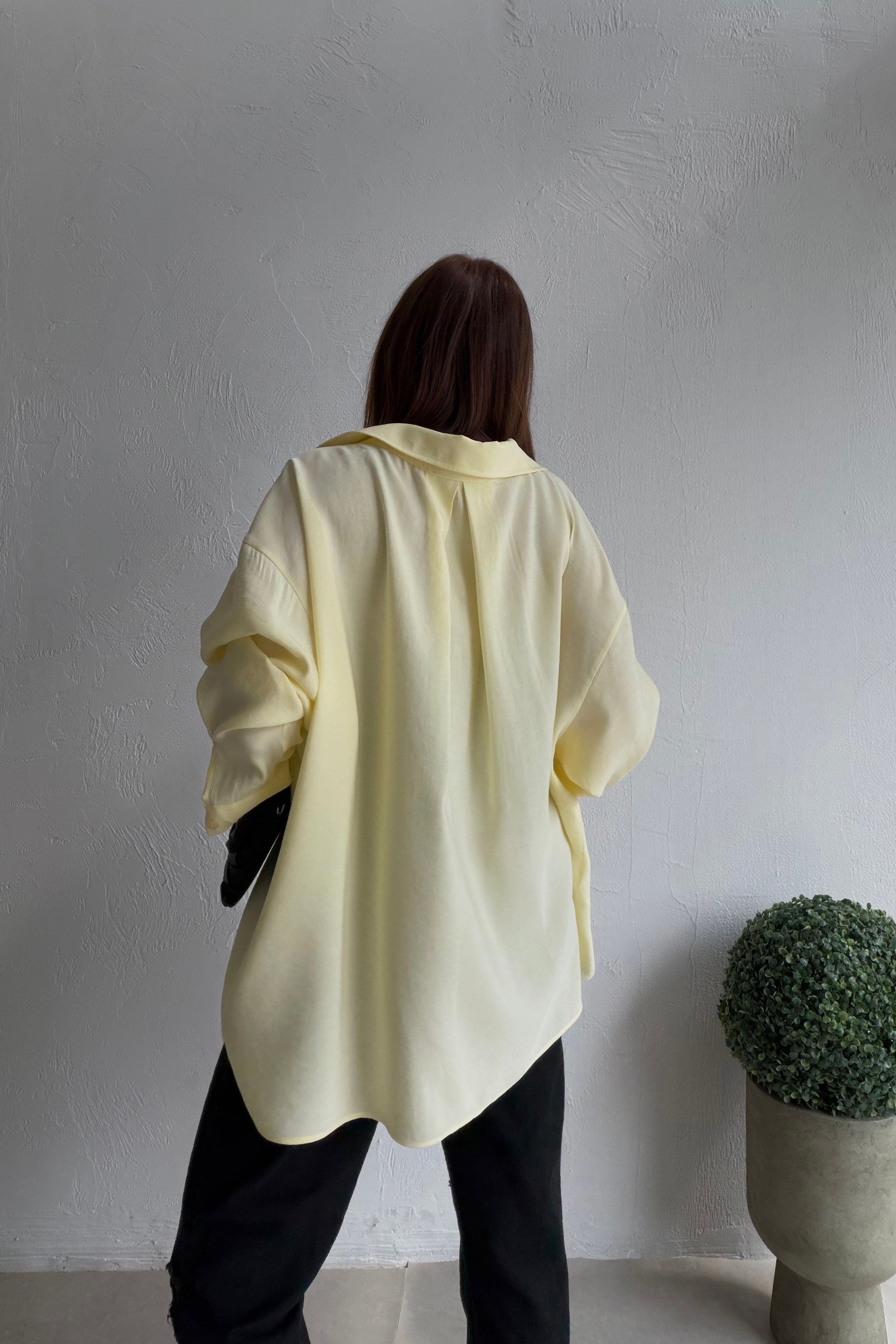 Tek Cebli Oversize Gömlek SARI