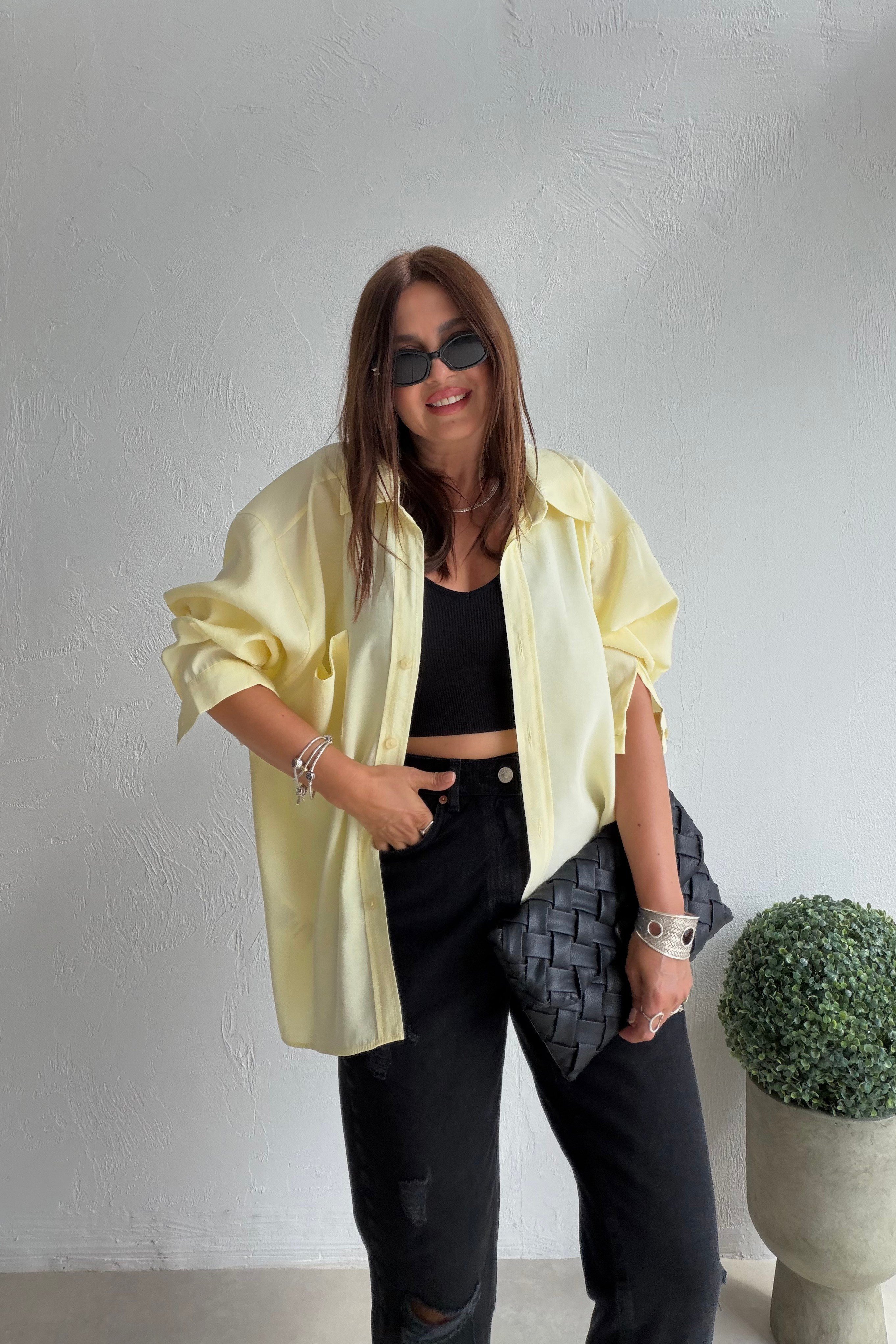 Tek Cebli Oversize Gömlek SARI