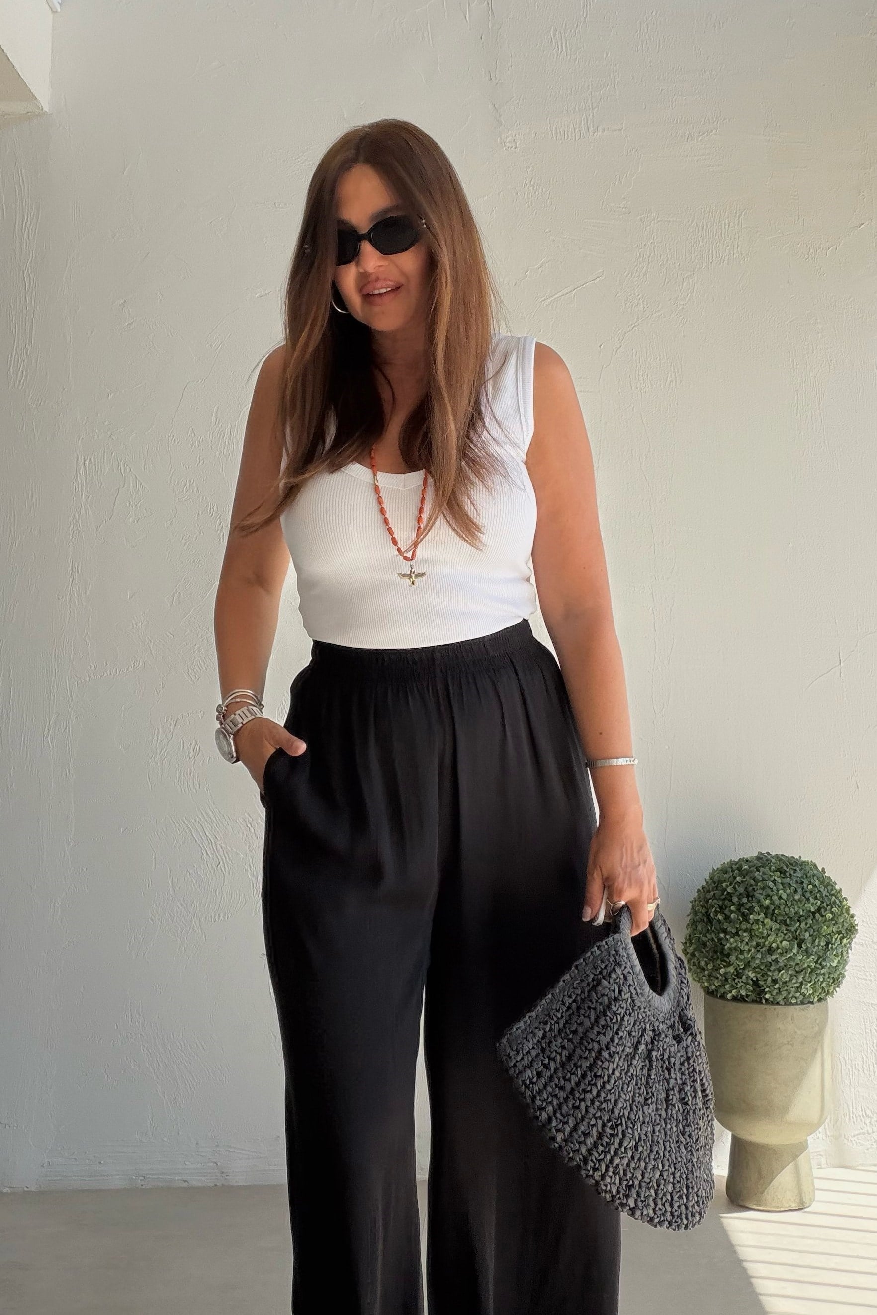 Pileli Dokulu Pantalon SİYAH
