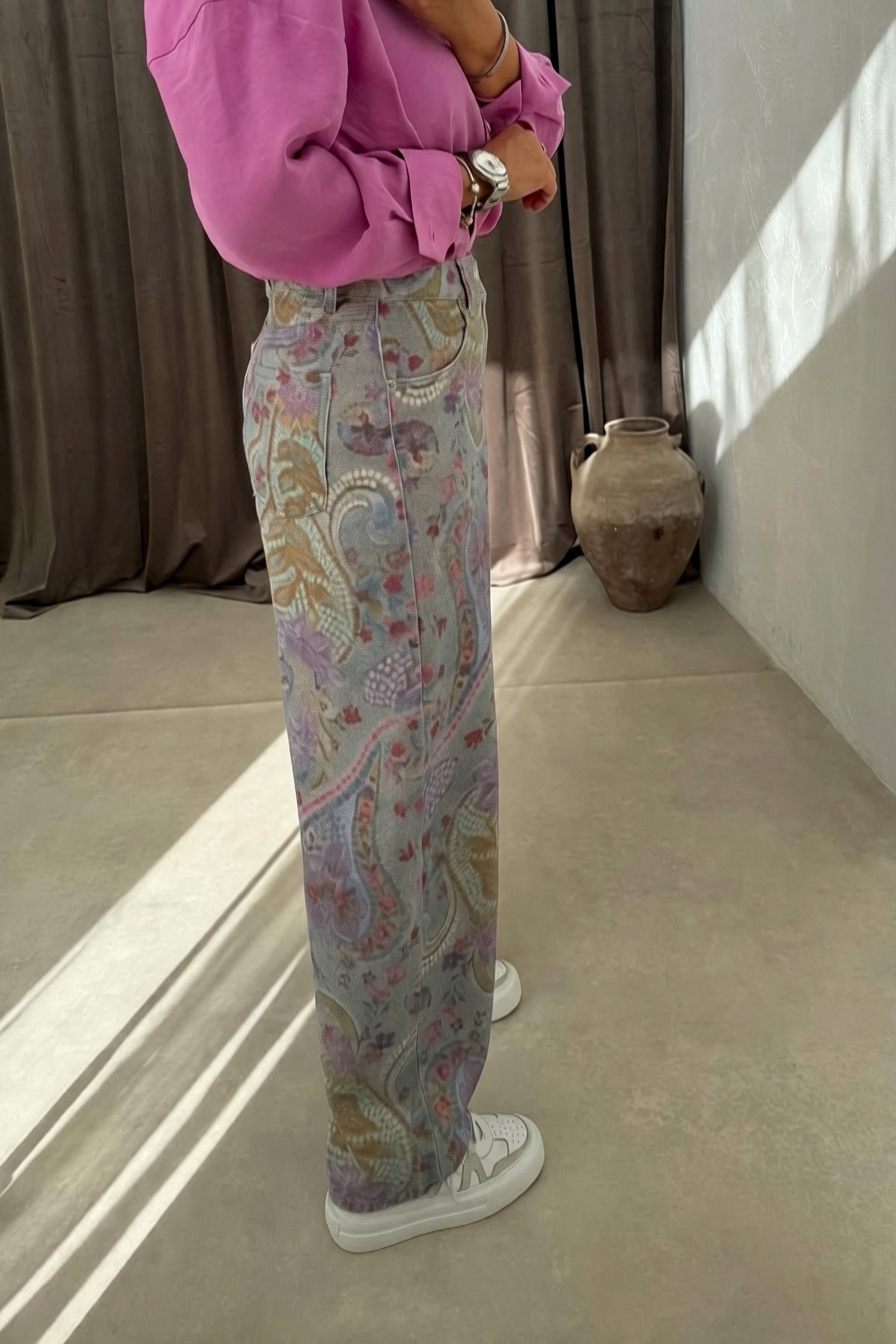 Vintage Çiçekli Jean GRİ