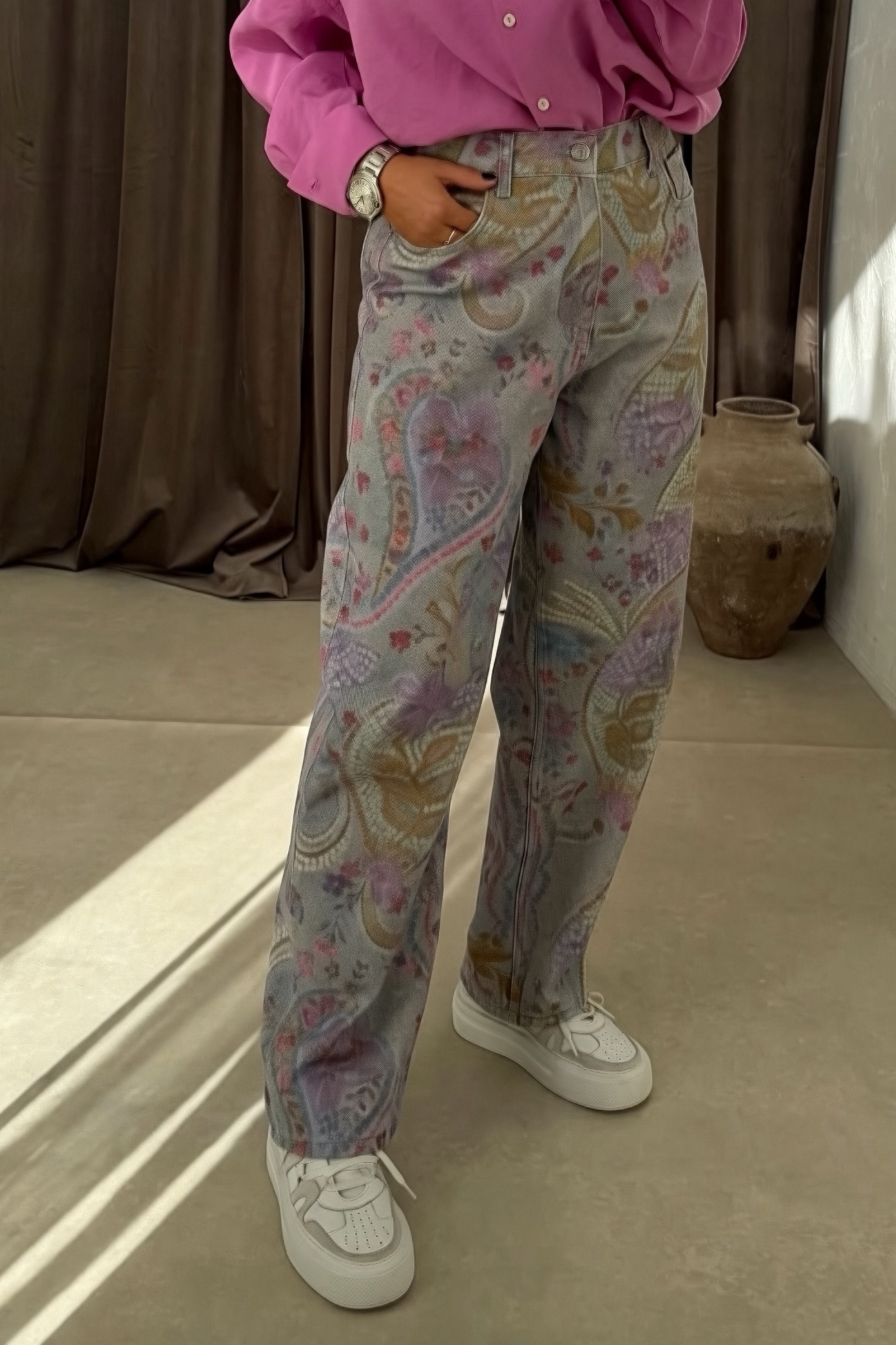 Vintage Çiçekli Jean GRİ