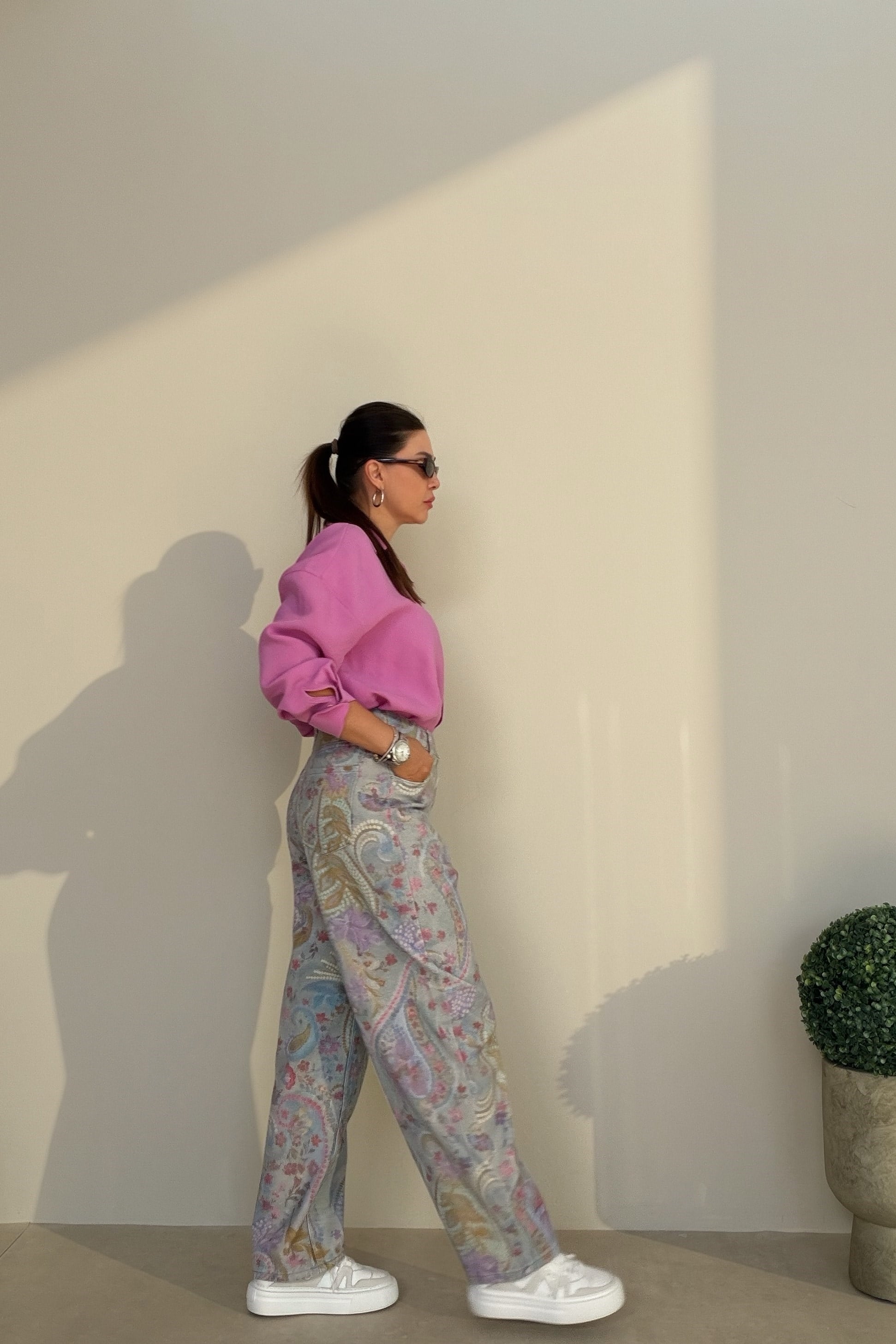 Vintage Çiçekli Jean GRİ