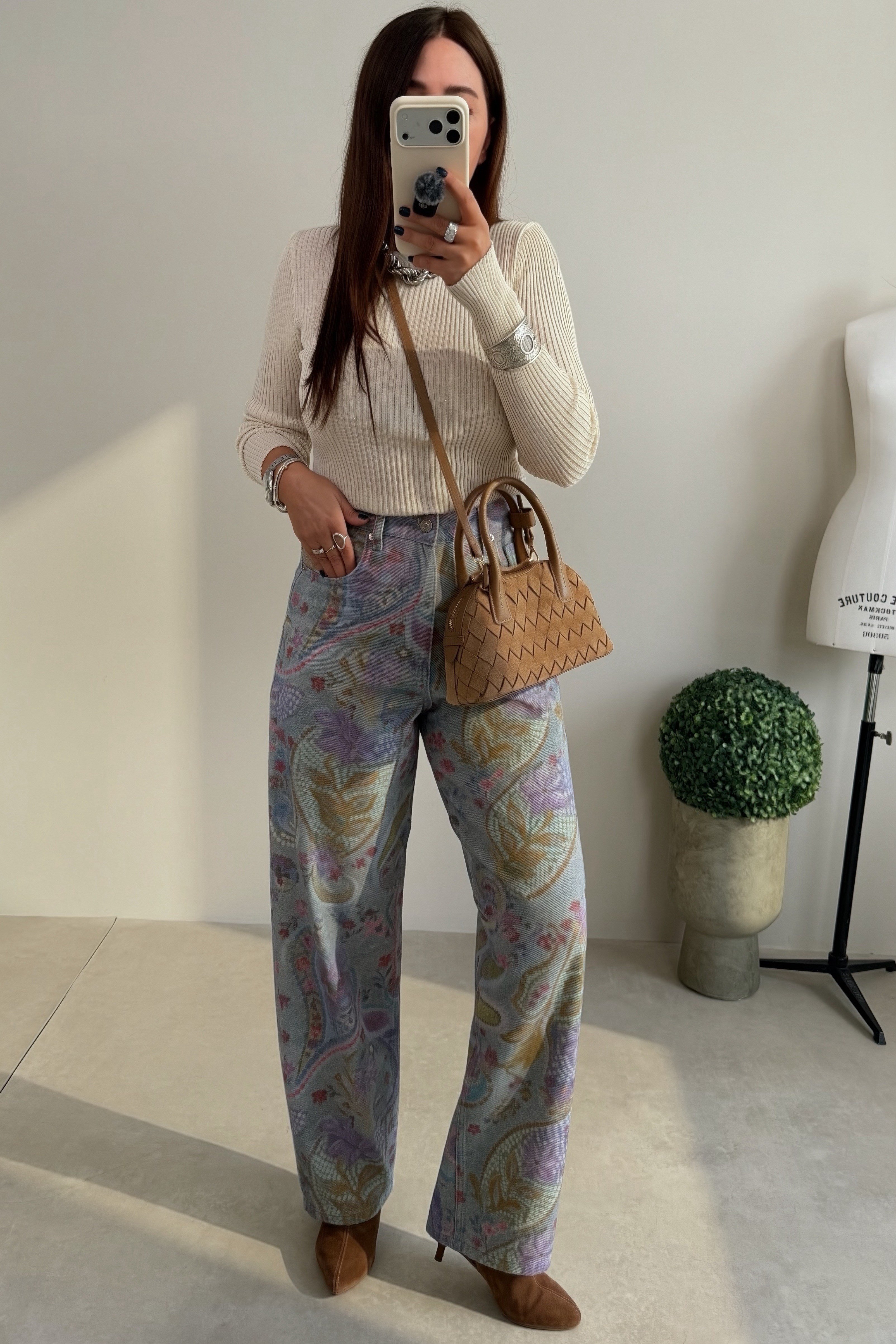 Vintage Çiçekli Jean GRİ