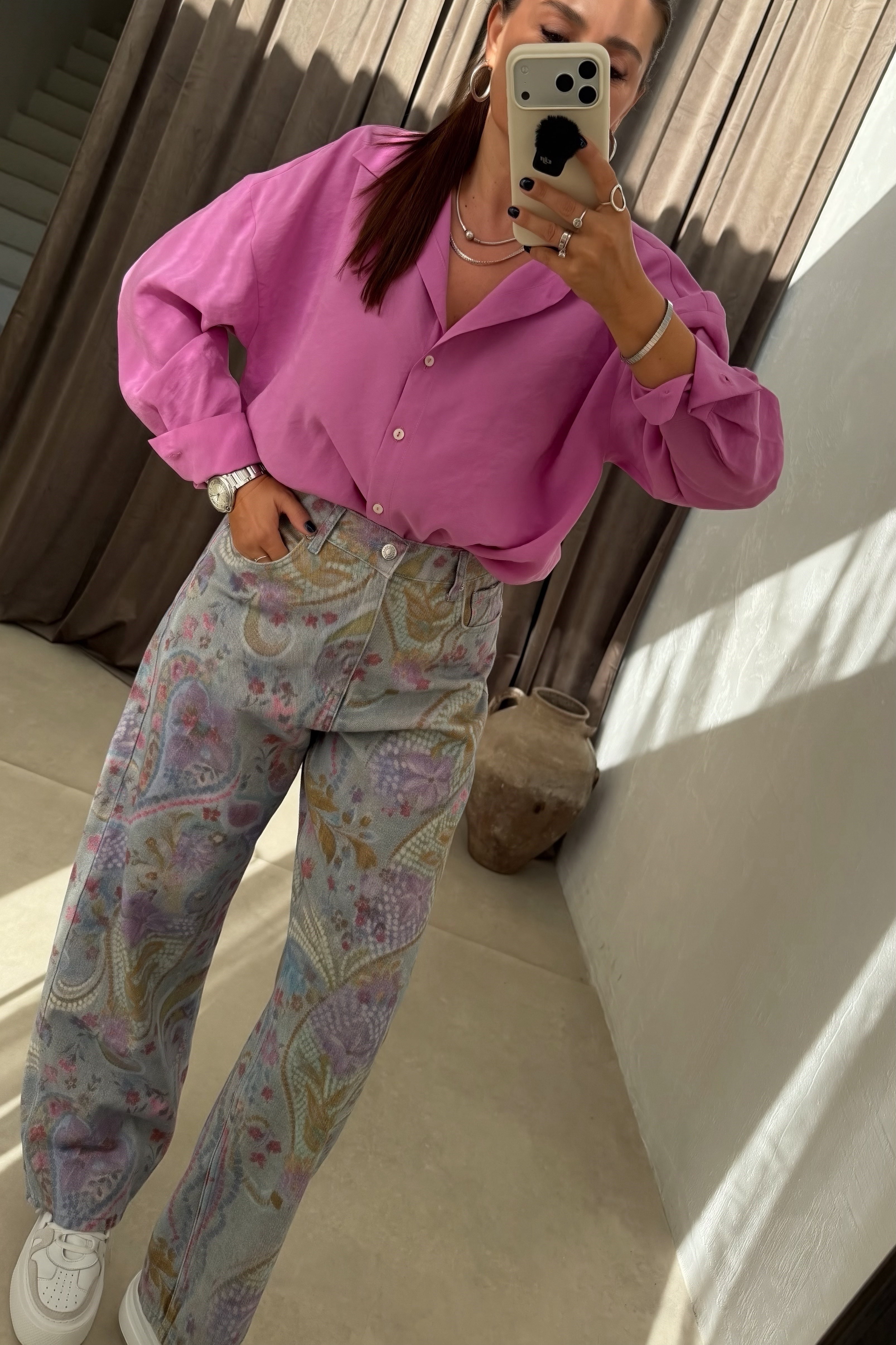 Vintage Çiçekli Jean GRİ