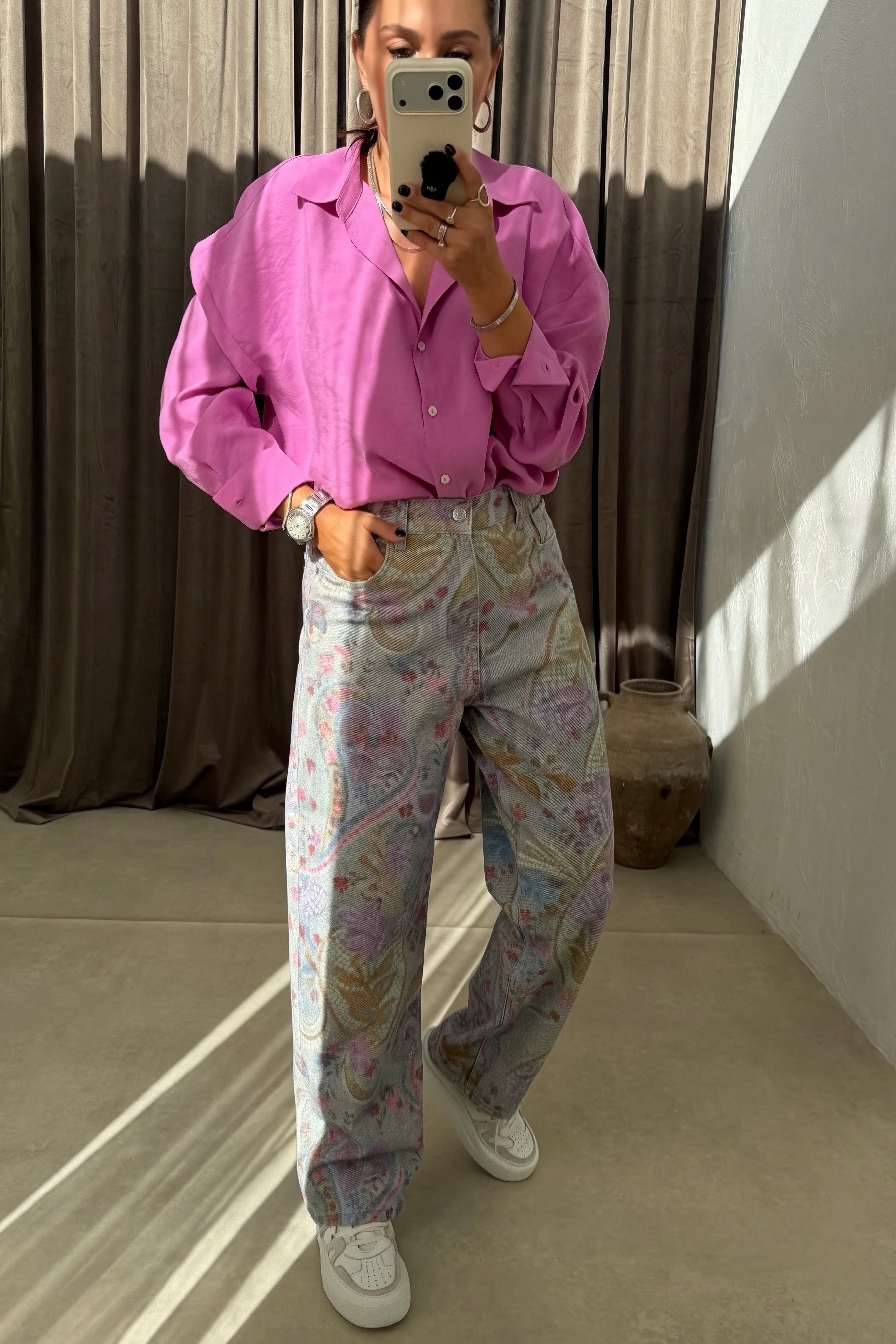 Vintage Çiçekli Jean GRİ