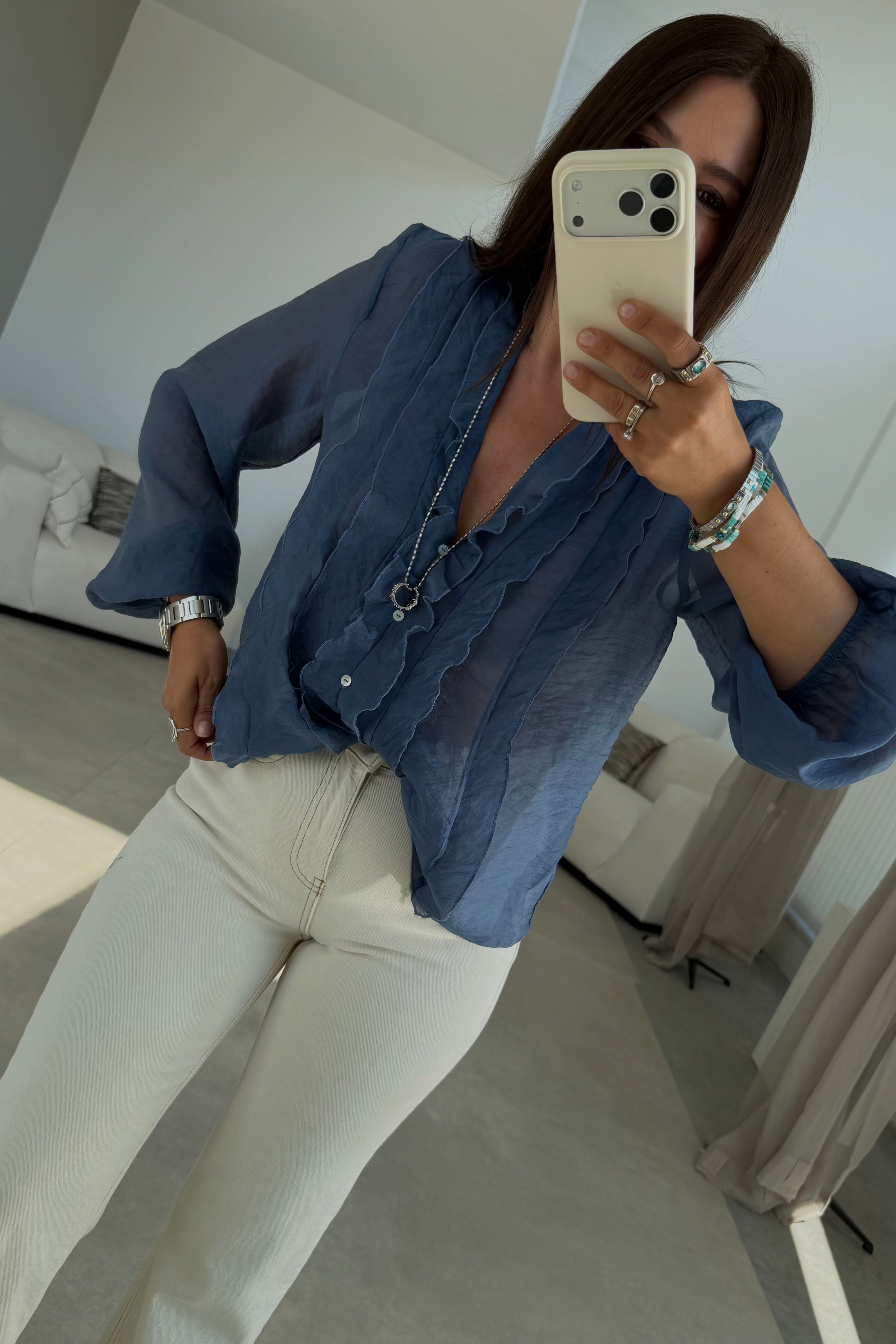 Volanlı Bluz İNDİGO
