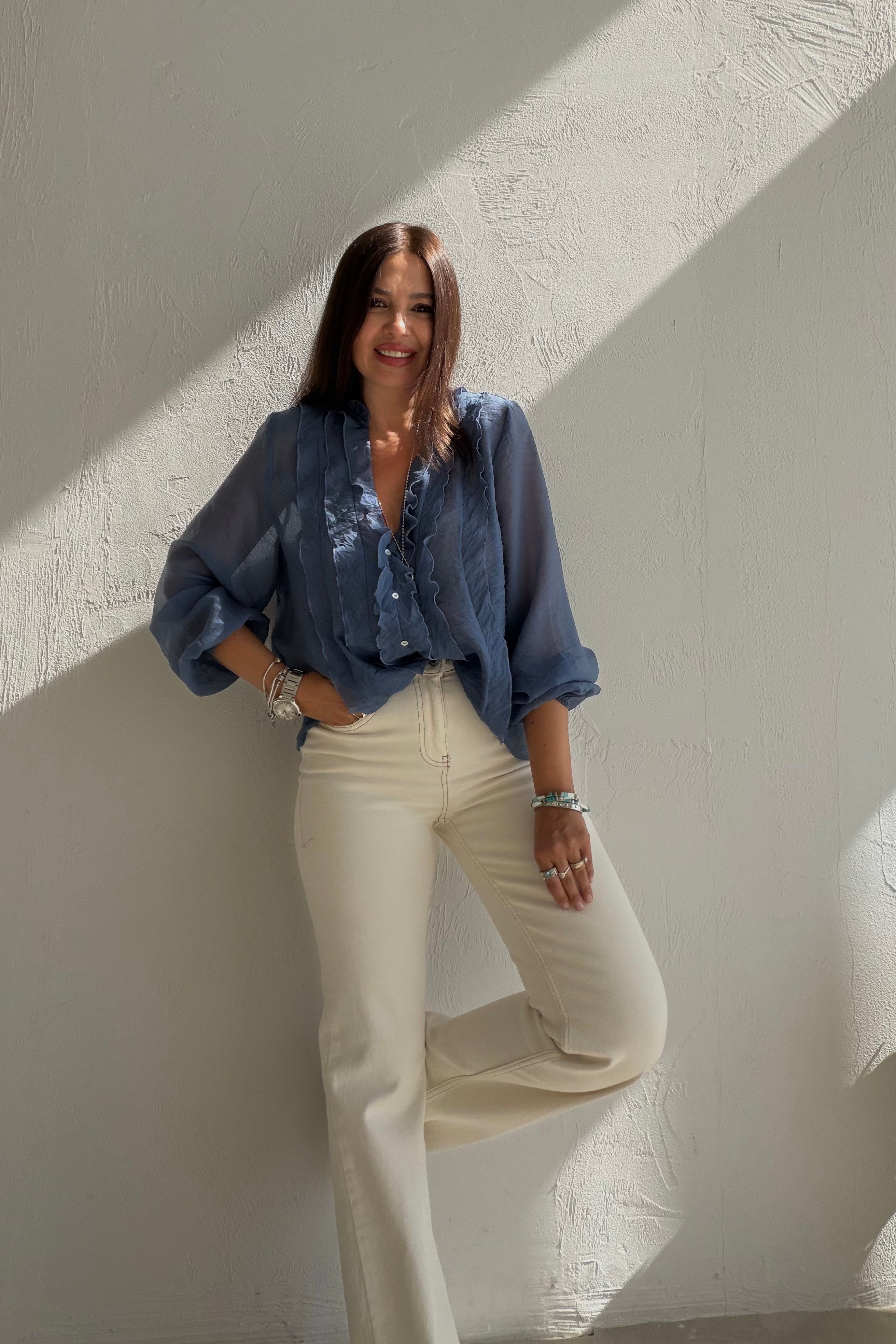 Volanlı Bluz İNDİGO