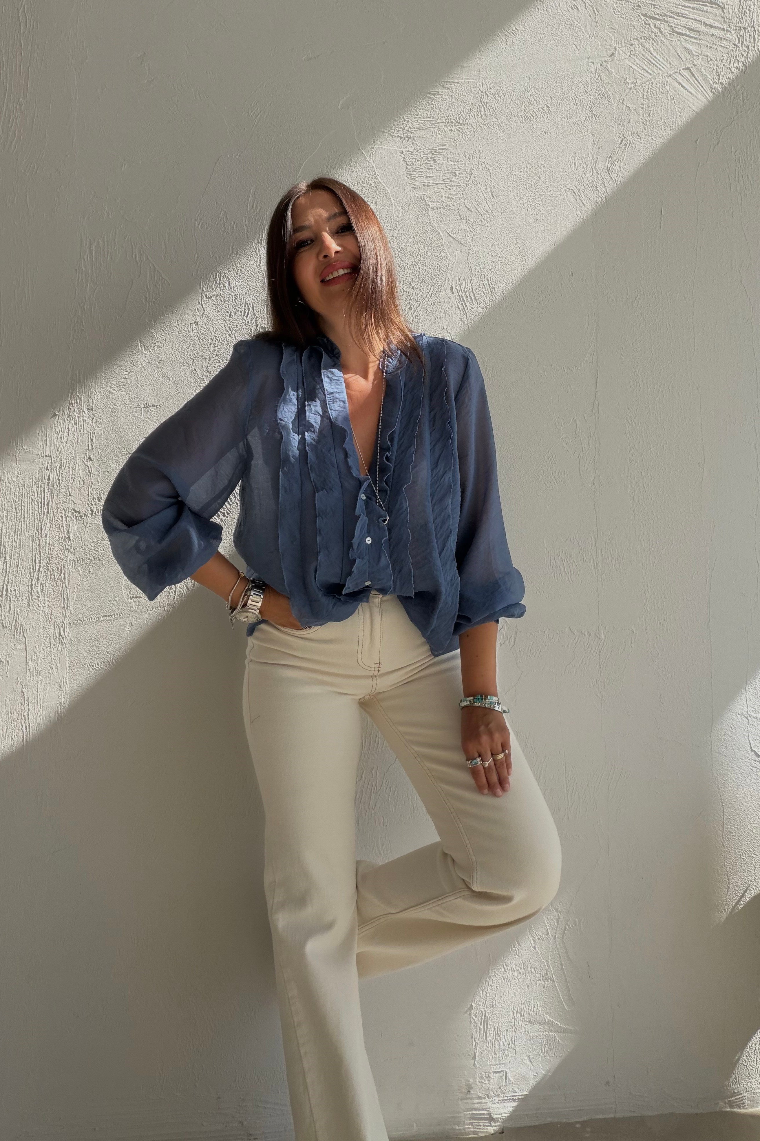 Volanlı Bluz İNDİGO