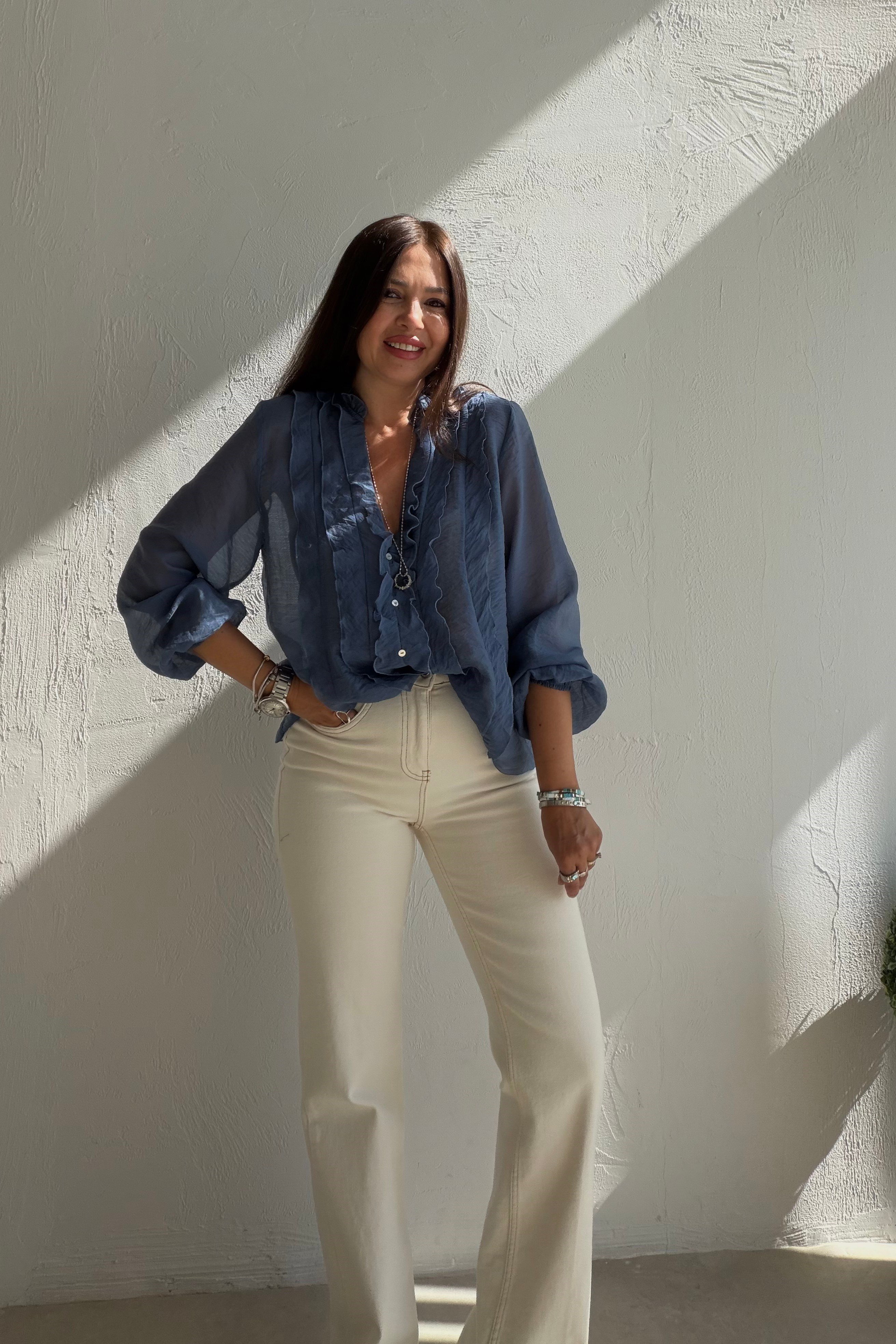 Volanlı Bluz İNDİGO