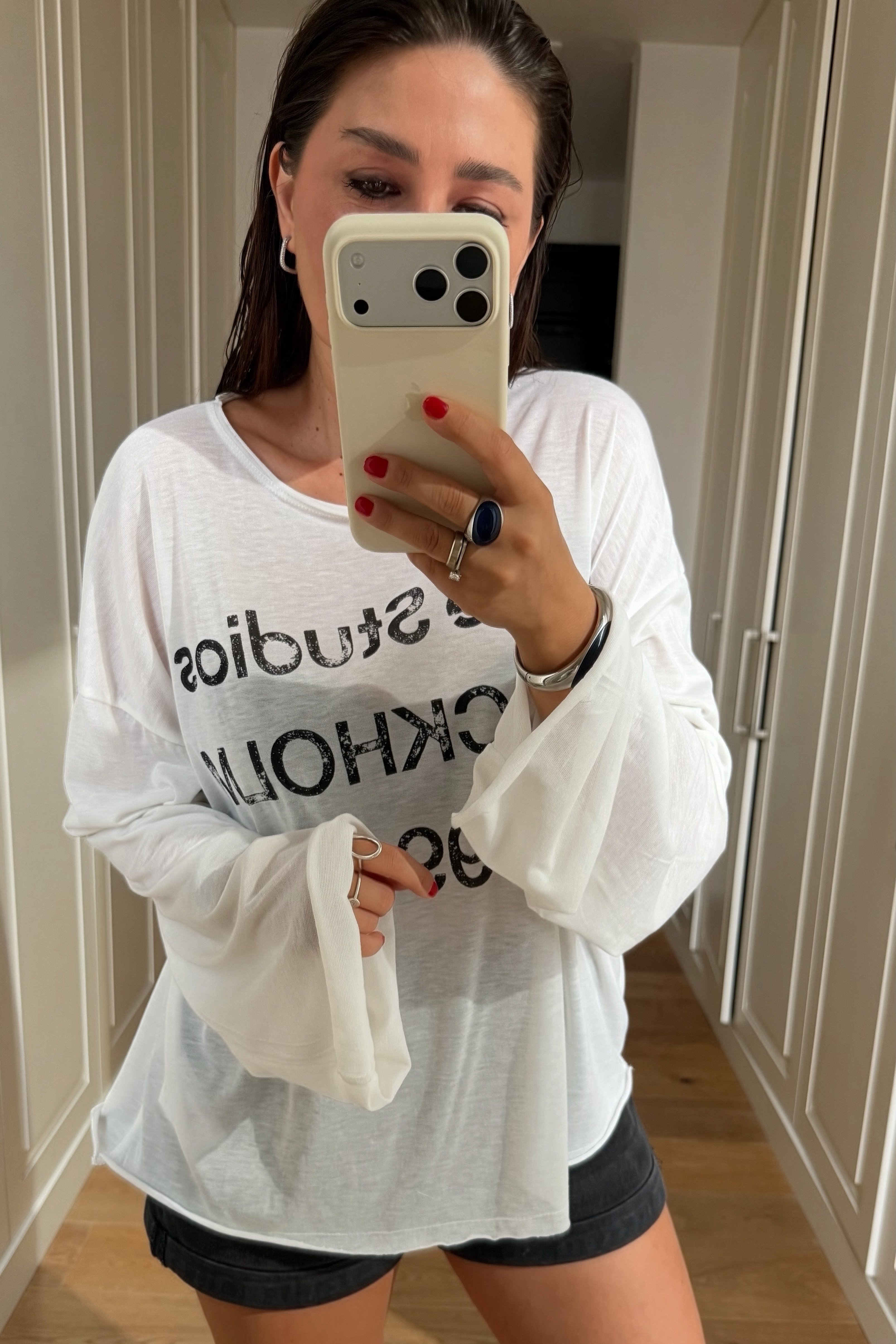 Yazı Baskılı Oversize Üst BEYAZ