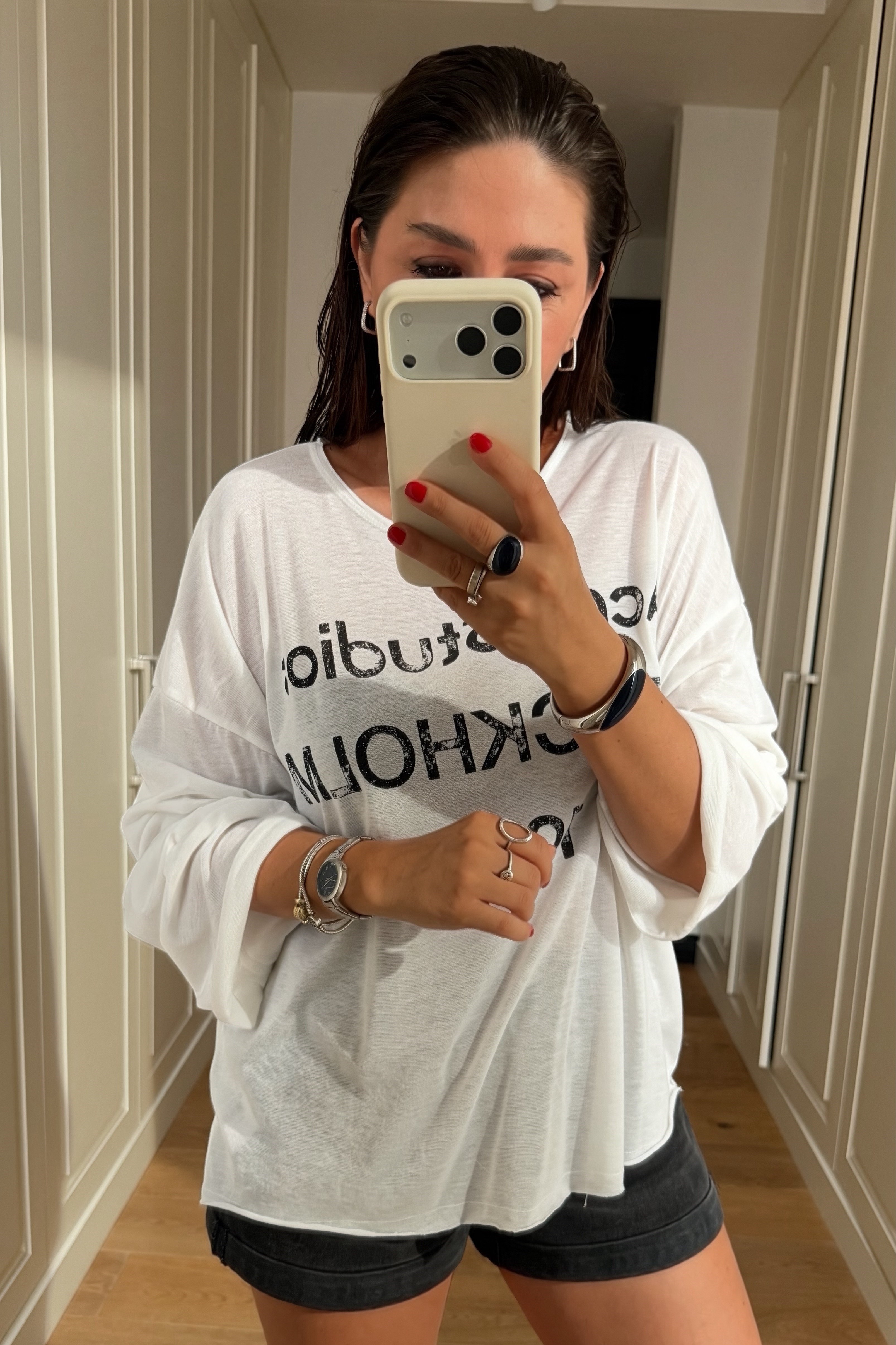 Yazı Baskılı Oversize Üst BEYAZ