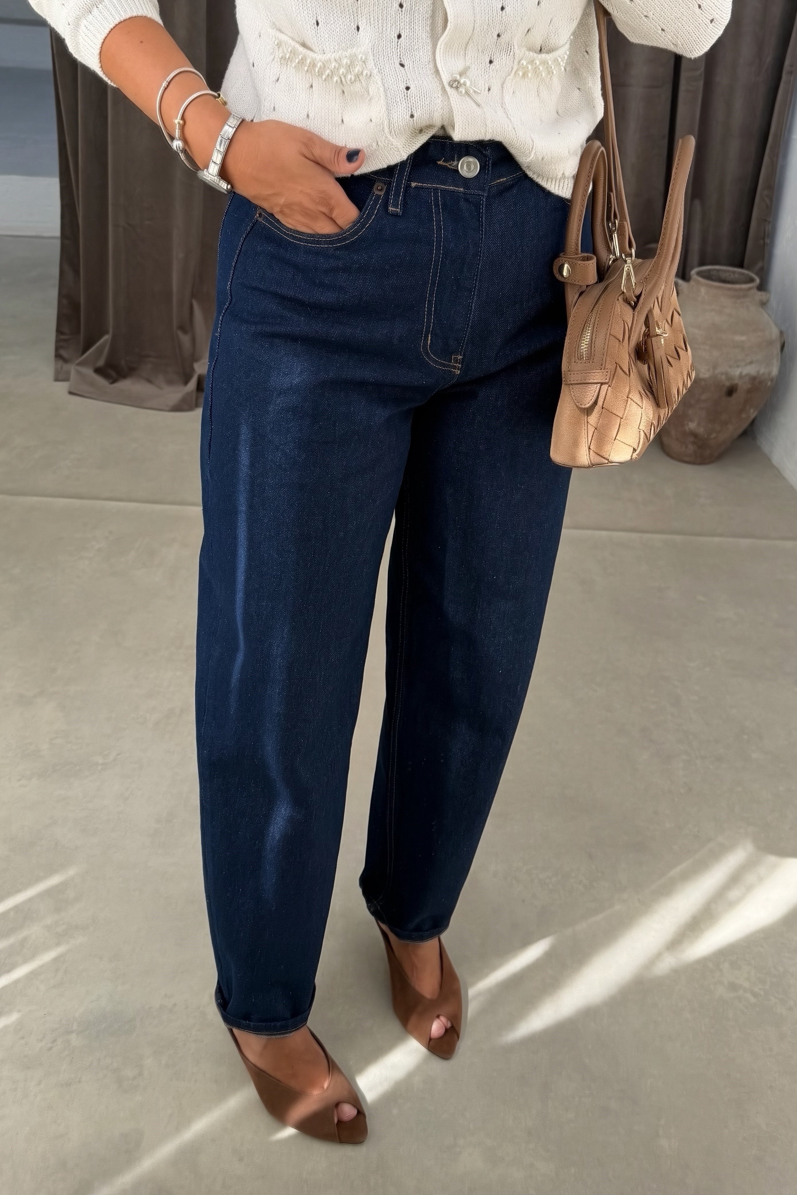 Yüksek Bel Mom Jean LACİVERT