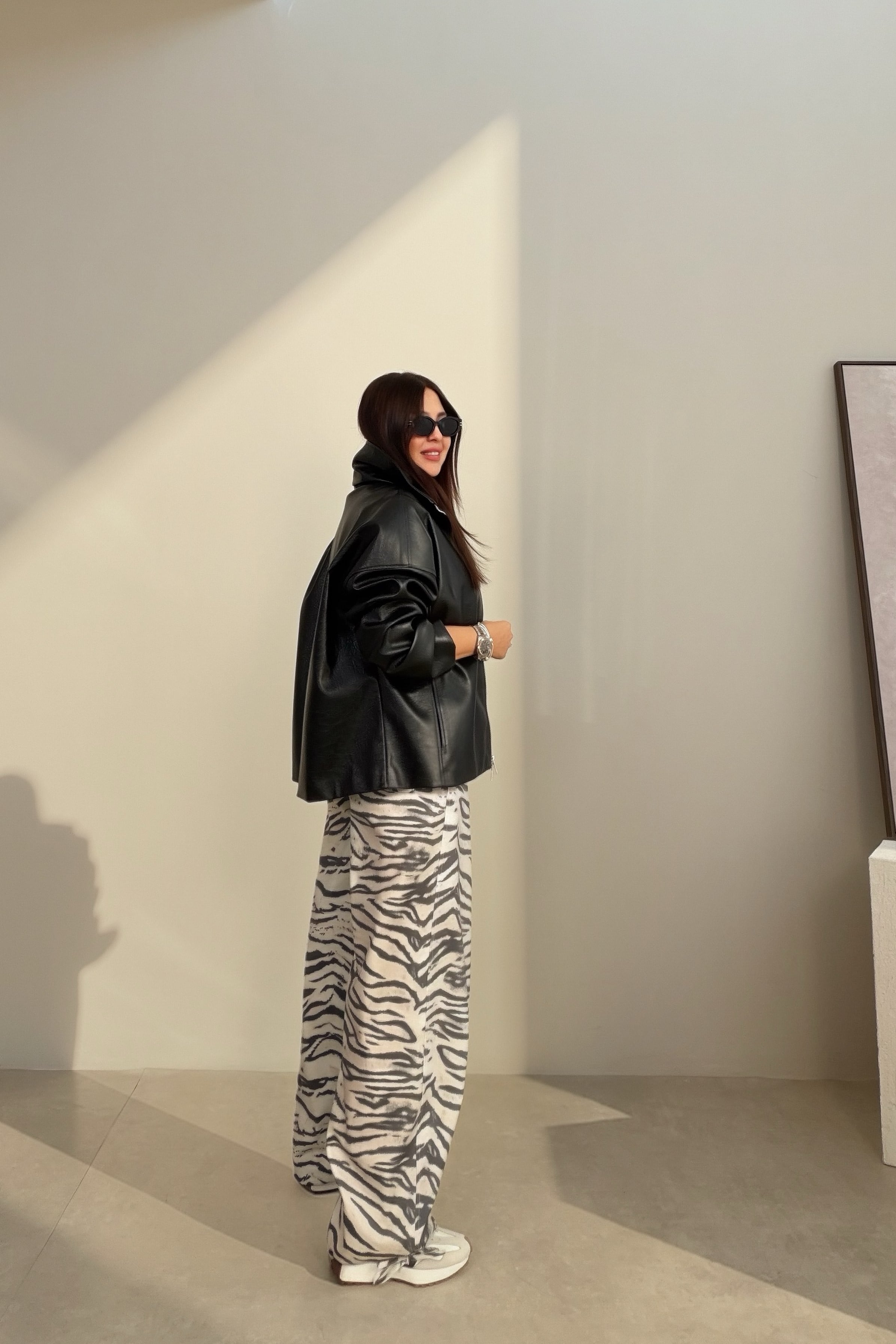 Zebra Desenli Spor Pantolon EKRU
