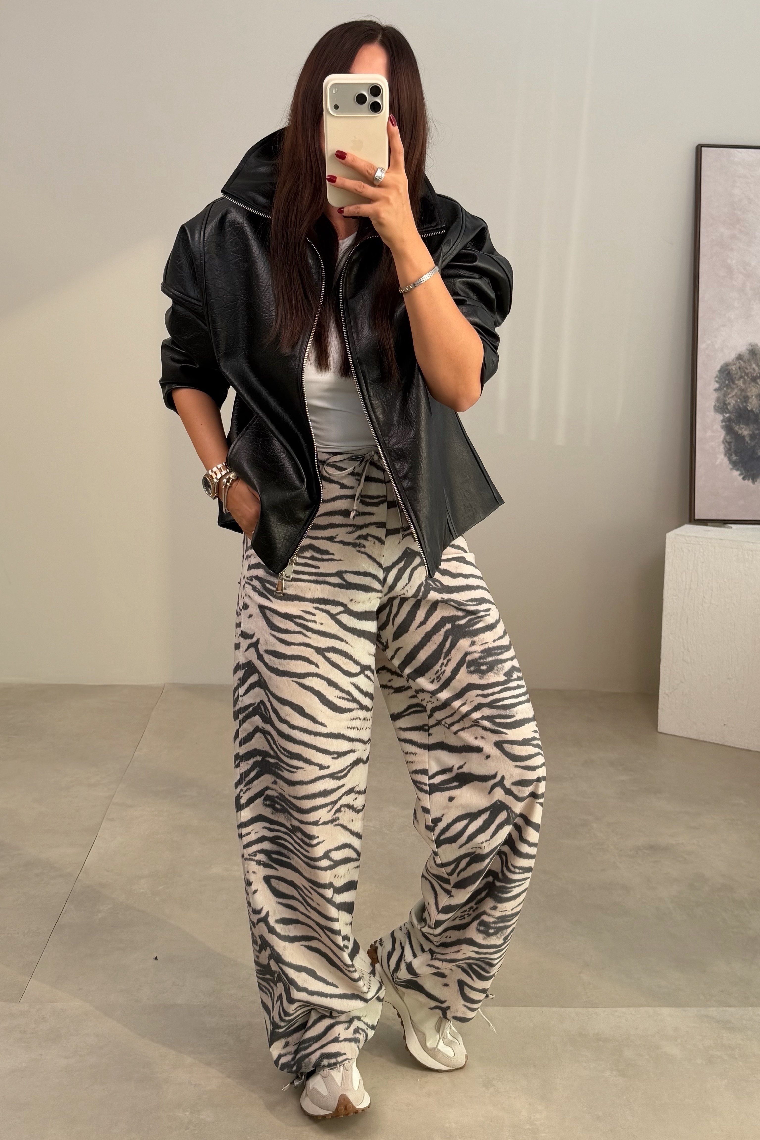 Zebra Desenli Spor Pantolon EKRU