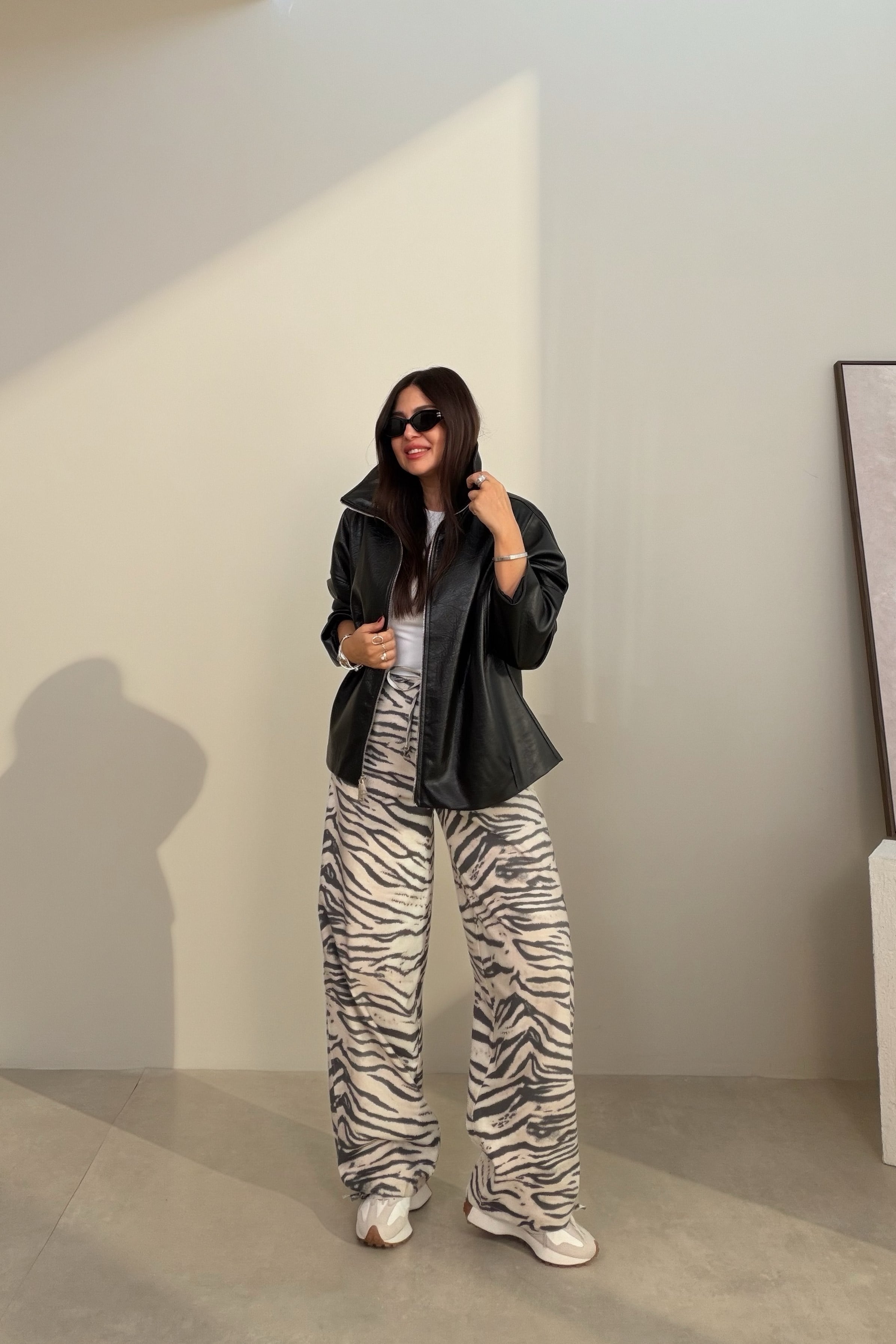 Zebra Desenli Spor Pantolon EKRU