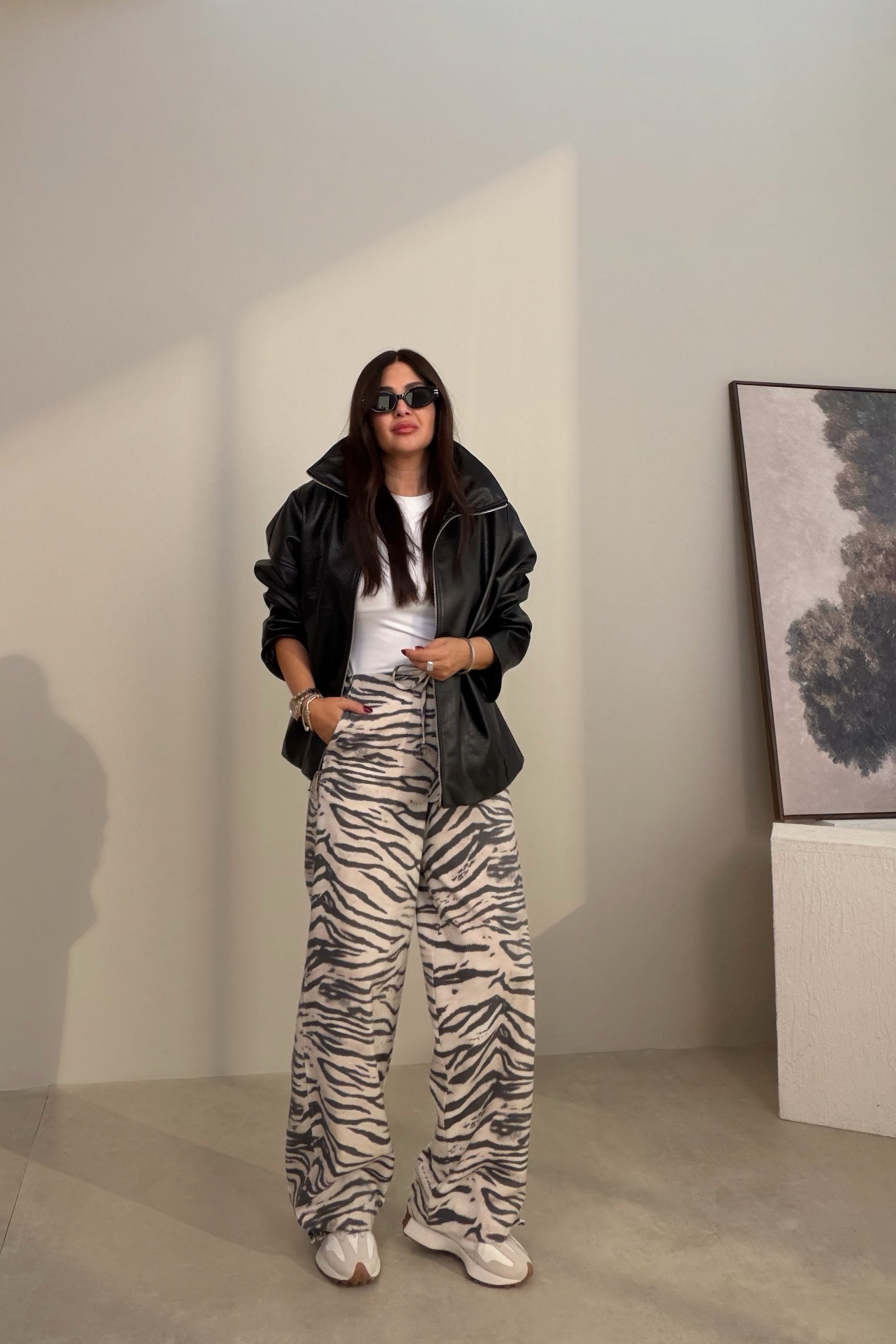 Zebra Desenli Spor Pantolon EKRU