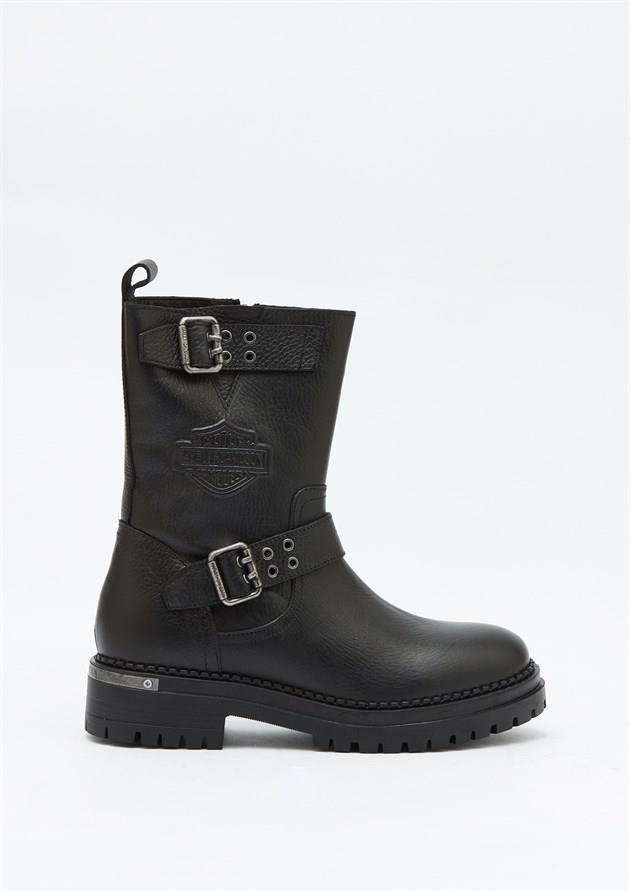 Harley Davidson Uptown Black Baskılı Deri Kadın Bot