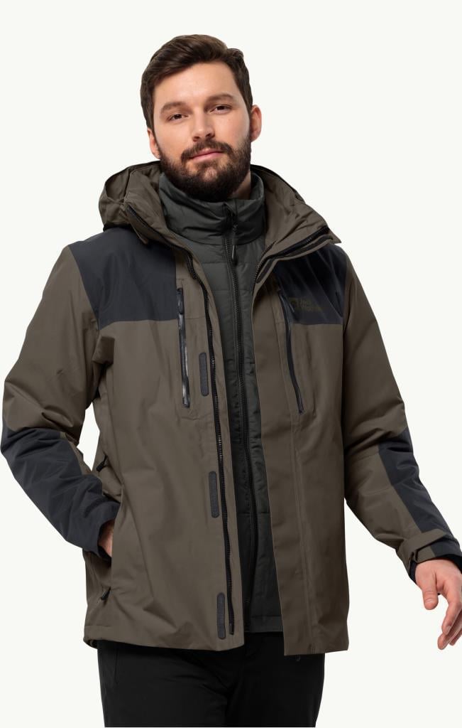 Jack Wolfskin 1115261_5719 Jasper 3IN1 JKT M Cold Coffee Erkek Outdoor Ceket