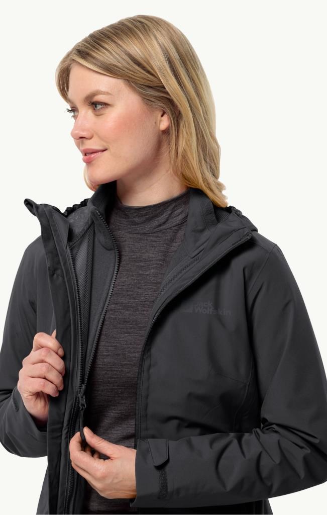 Jack Wolfskin 1115621_6000 Moonrise 3IN1 JKT W Black Kadın Outdoor Ceket
