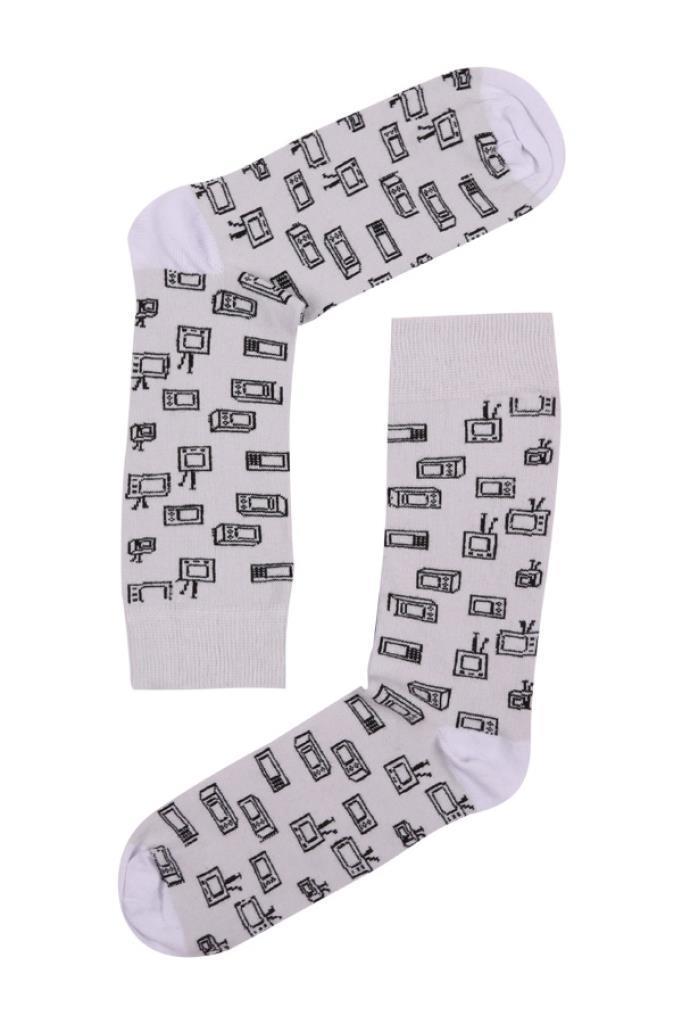 Socks Company Bej-Televizyon Desenli Erkek Çorap