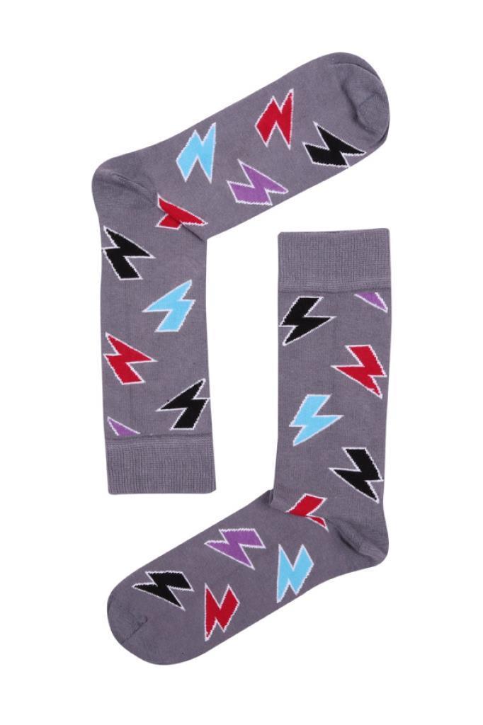 Socks Company Gri-Şimşek Desenli Erkek Çorap