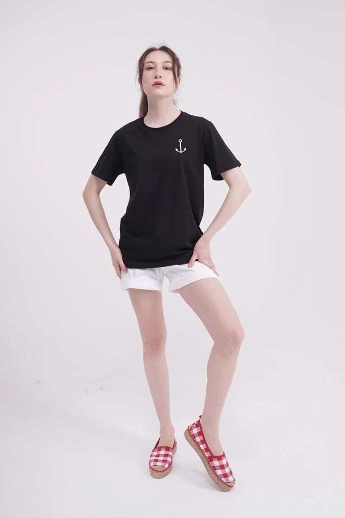 The Socks Company 23SCTS223U Çapa Nakışlı Bisiklet Yaka Siyah Tshirt