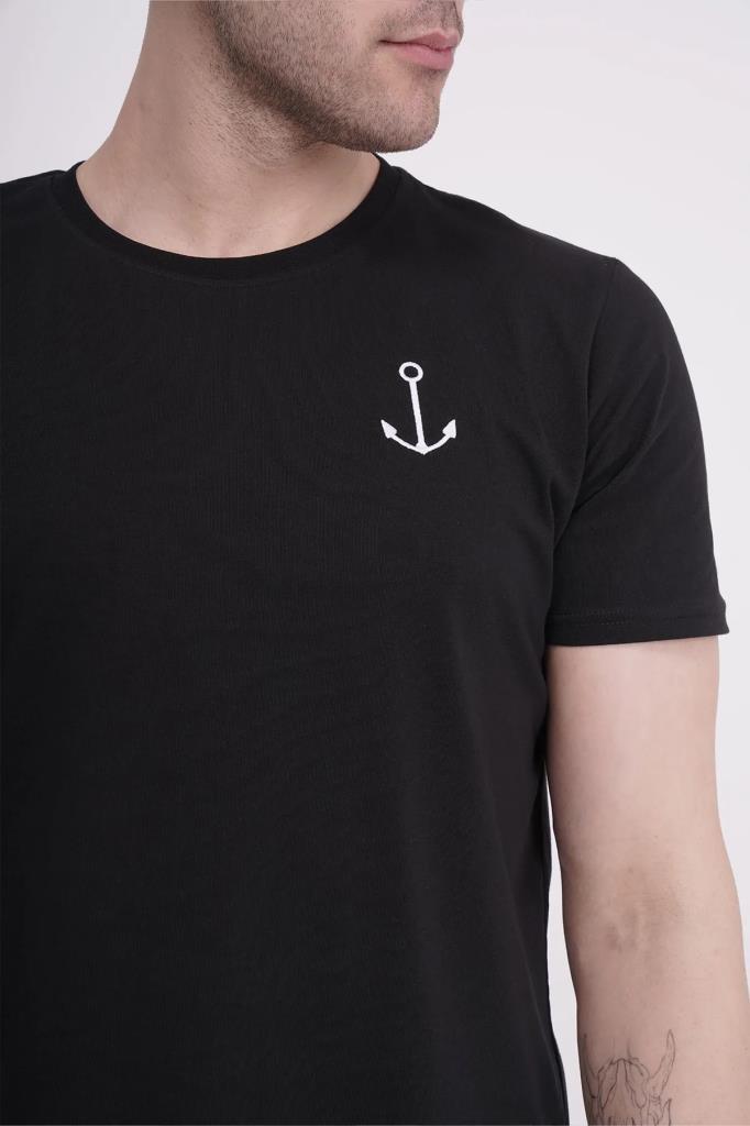 The Socks Company 23SCTS223U Çapa Nakışlı Bisiklet Yaka Siyah Tshirt
