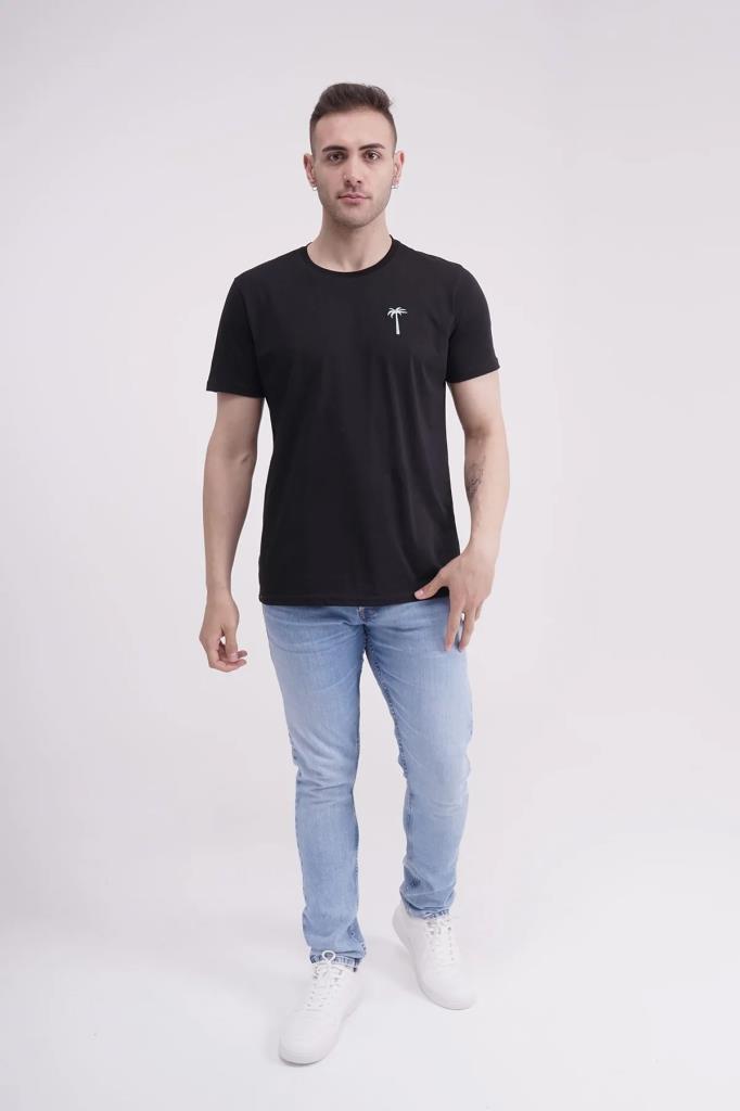 The Socks Company 23SCTS228U Palmiye Nakışlı Bisiklet Yaka Siyah Tshirt