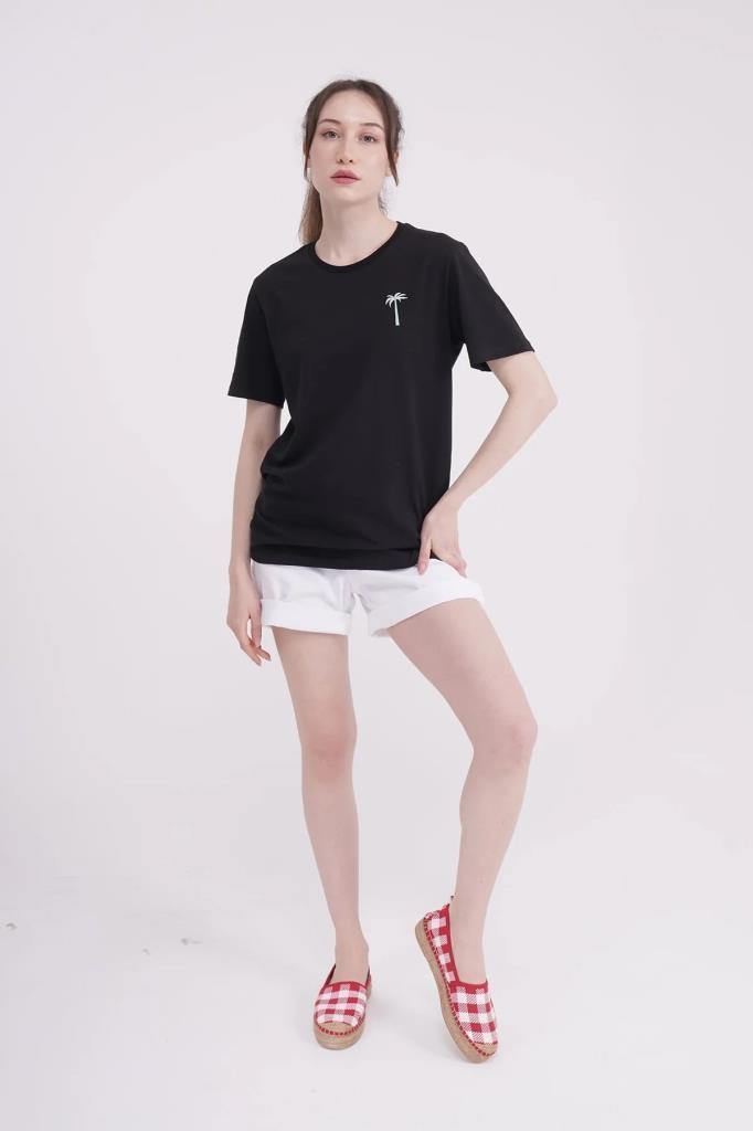 The Socks Company 23SCTS228U Palmiye Nakışlı Bisiklet Yaka Siyah Tshirt