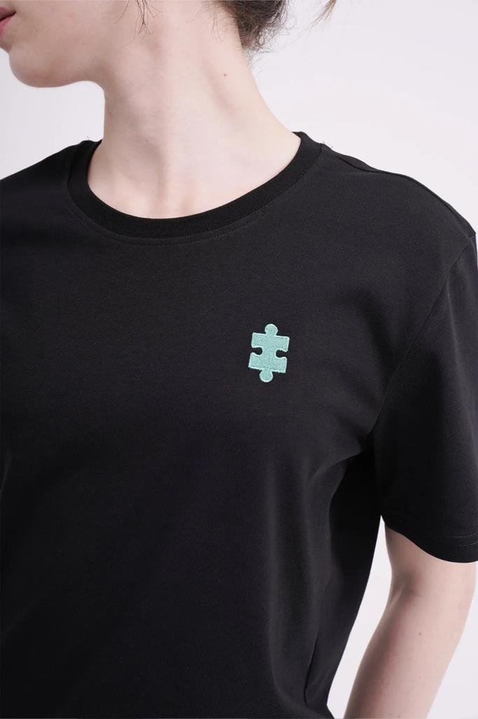 The Socks Company 23SCTS235U Puzzle Nakışlı Bisiklet Yaka Siyah Tshirt