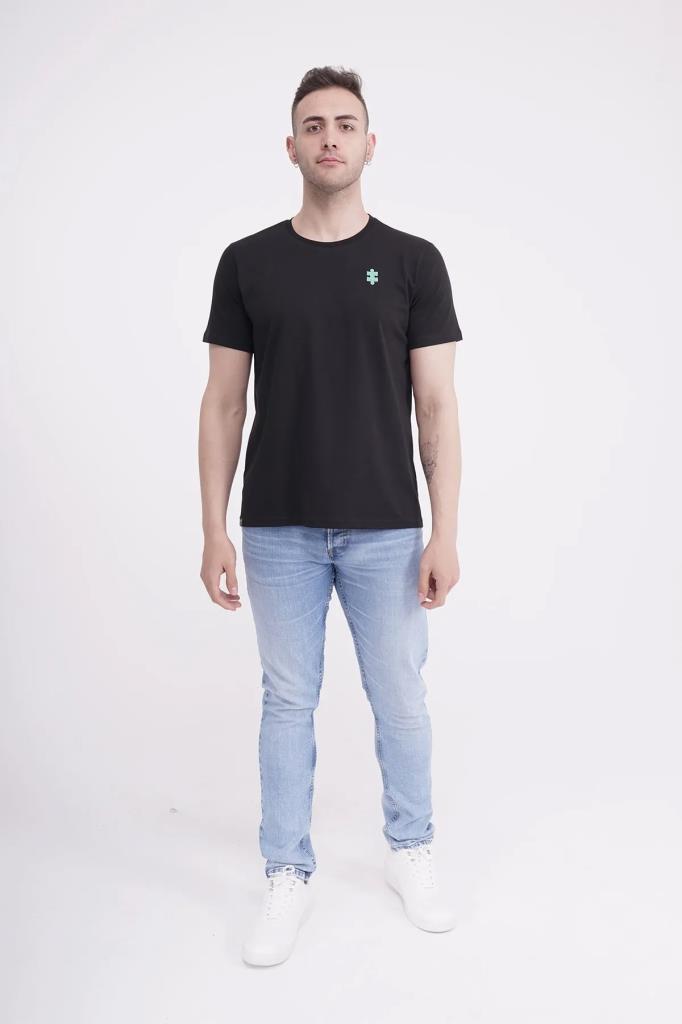 The Socks Company 23SCTS235U Puzzle Nakışlı Bisiklet Yaka Siyah Tshirt