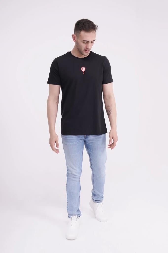 The Socks Company 23SCTS240U Uçan Balon Nakışlı Bisiklet Yaka Siyah Tshirt