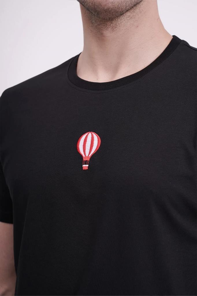 The Socks Company 23SCTS240U Uçan Balon Nakışlı Bisiklet Yaka Siyah Tshirt
