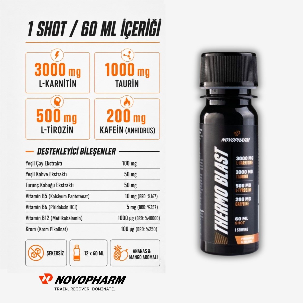 Novopharm Thermo Blast L-Carnitine 60 mlx12 Shot Ananas&MangoL-Carnitine&Form