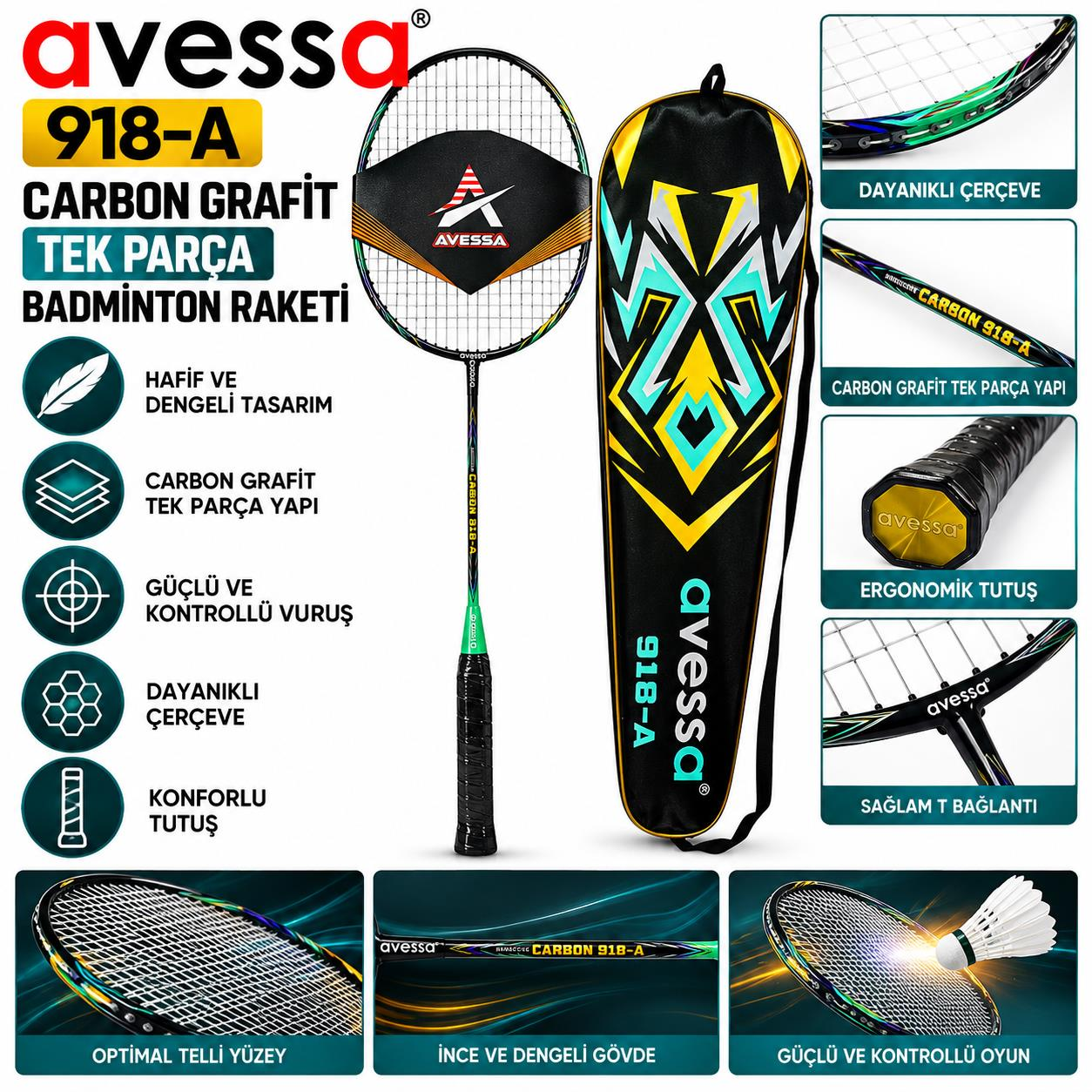 Avessa 918-A Carbon Grafit Badmington Raketi