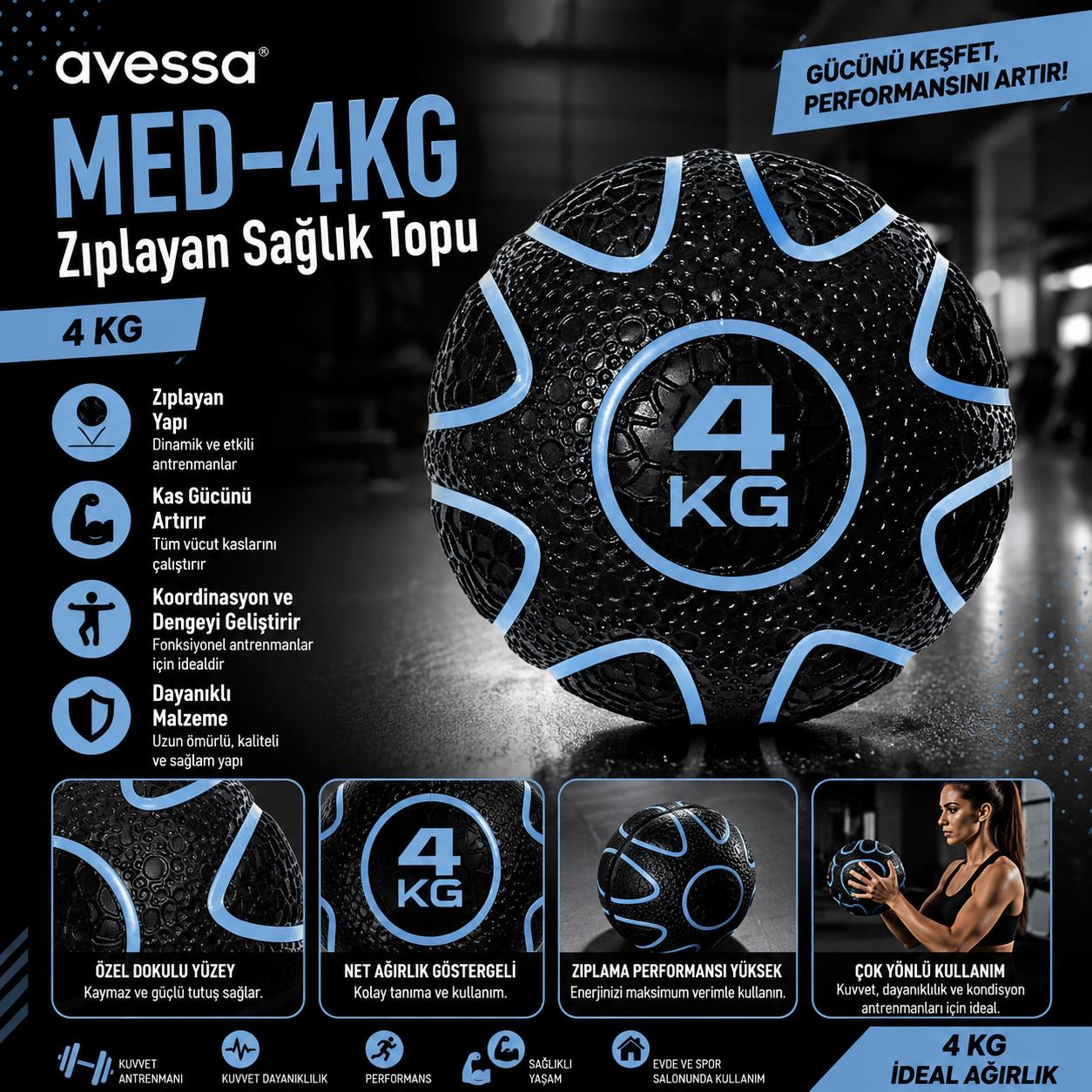 Avessa Med-4 Zıplayan Sağlık Topu 4 Kg