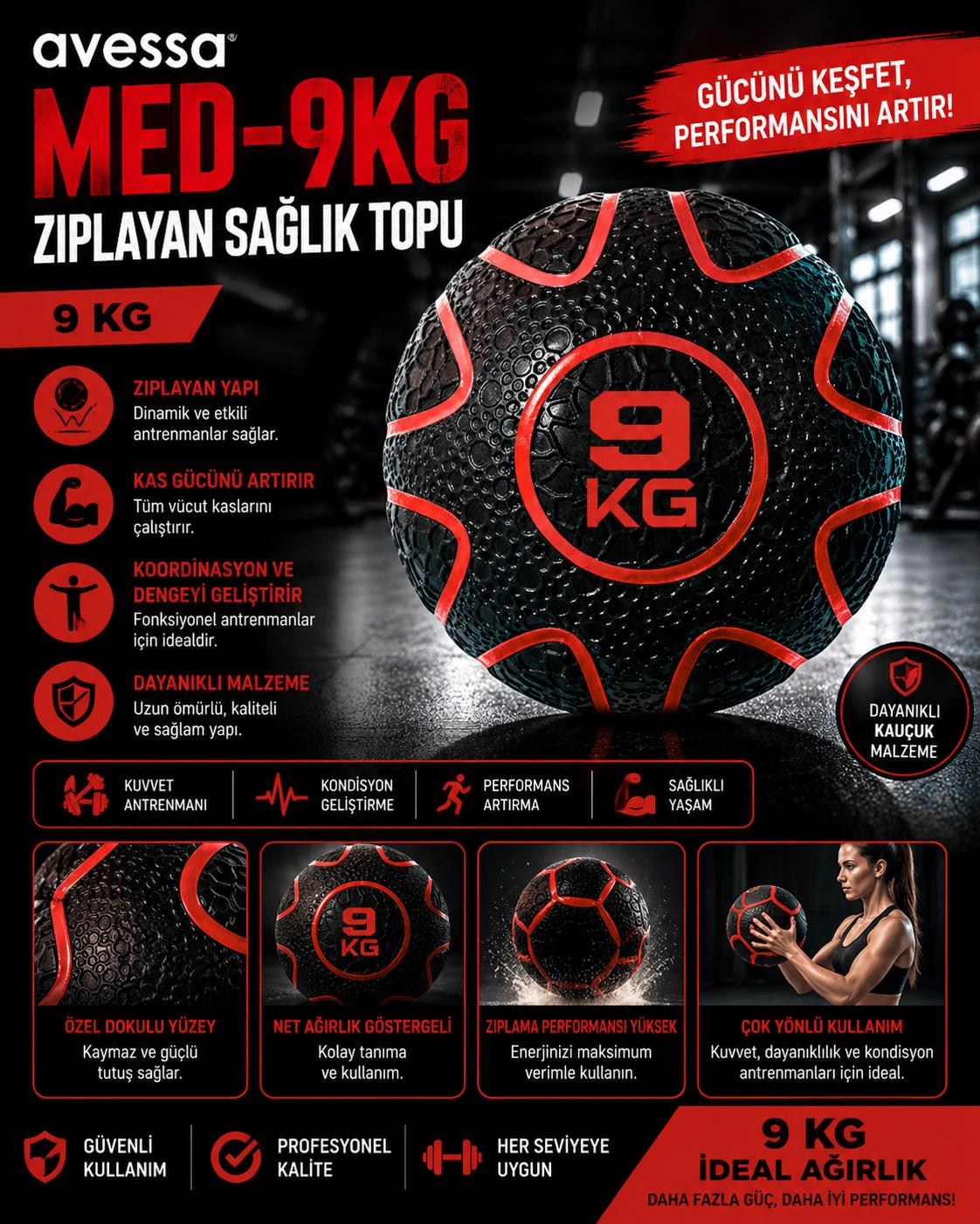 Avessa Med-9Kg Zıplayan Sağlık Topu 9 Kg
