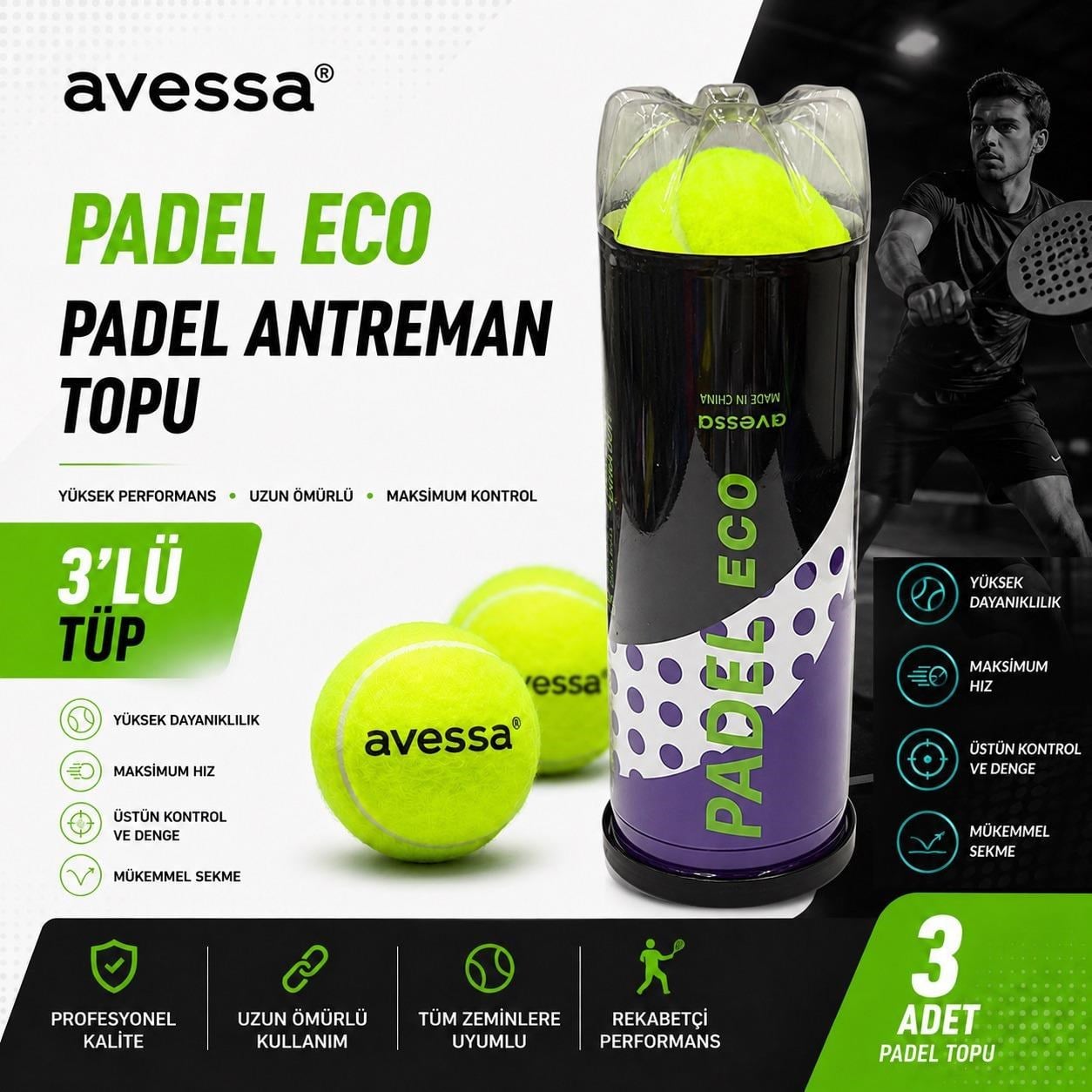 Avessa Padel-Eco Padel Antrenman Topu 3lü