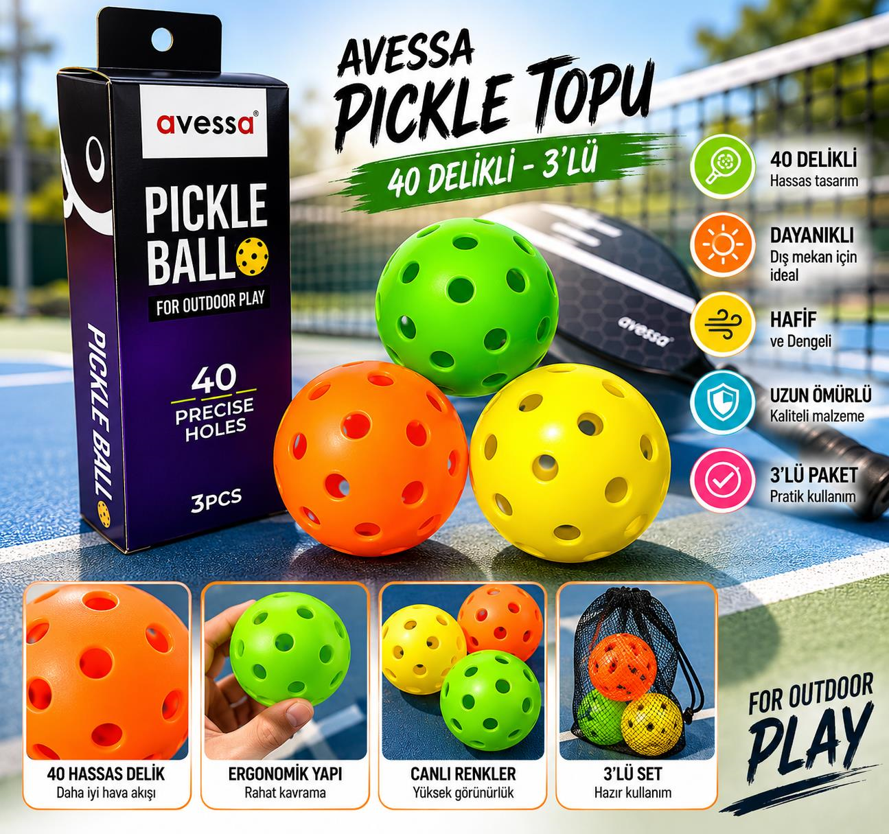 Avessa Pbal-400 Pıckle Topu 40 Delikli 3lü