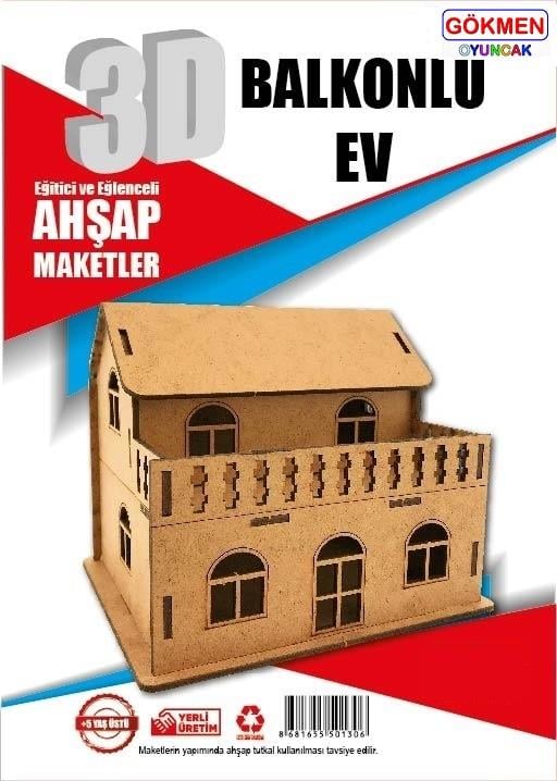 Balkonlu Ev - 3D Ahşap Maket