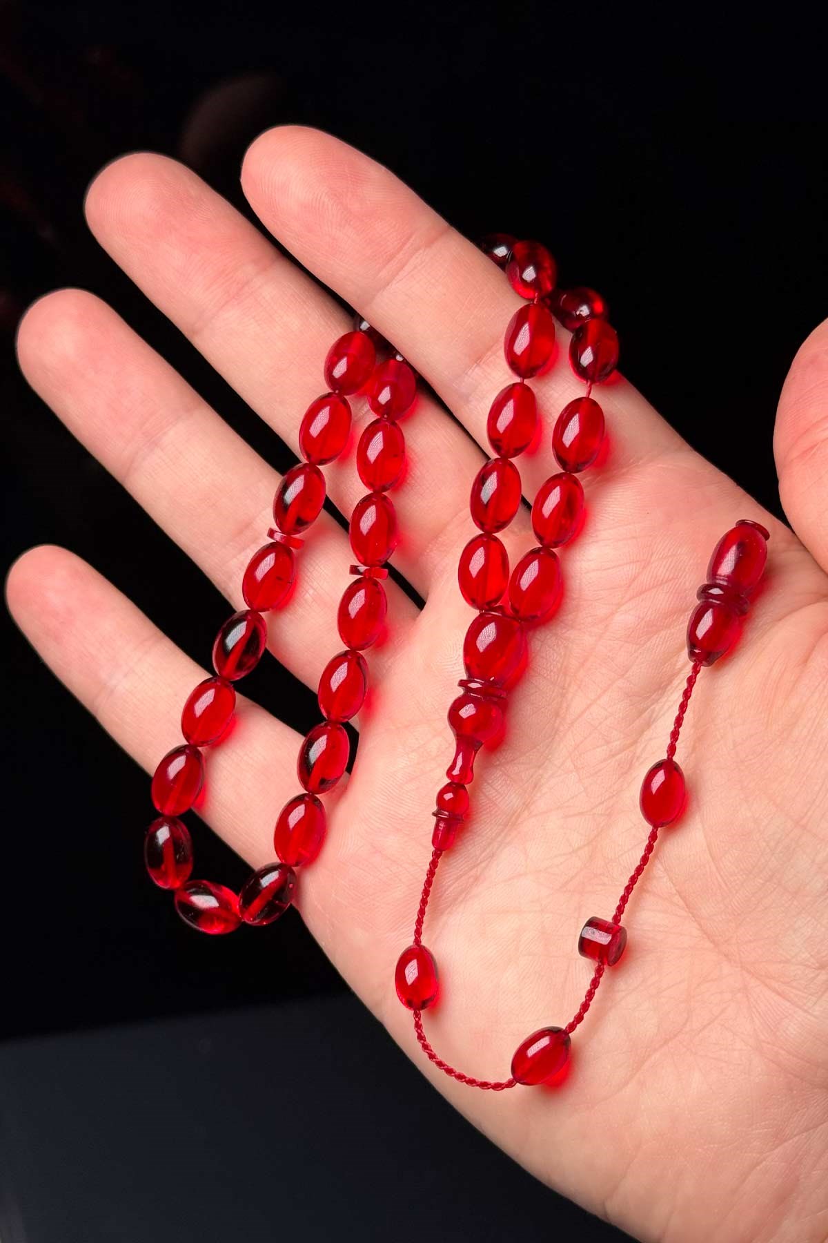 10x7 mm Kırmızı Ateş Kehribar Tesbih  | TesbihKenti