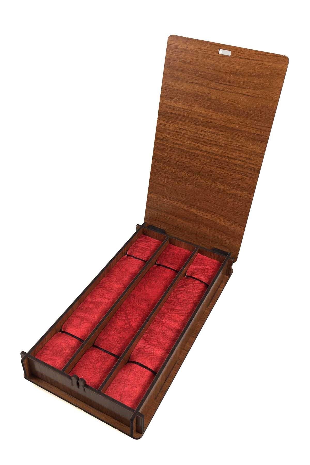 3'lü Menteşeli Ahşap Tesbih & Bileklik Kutusu